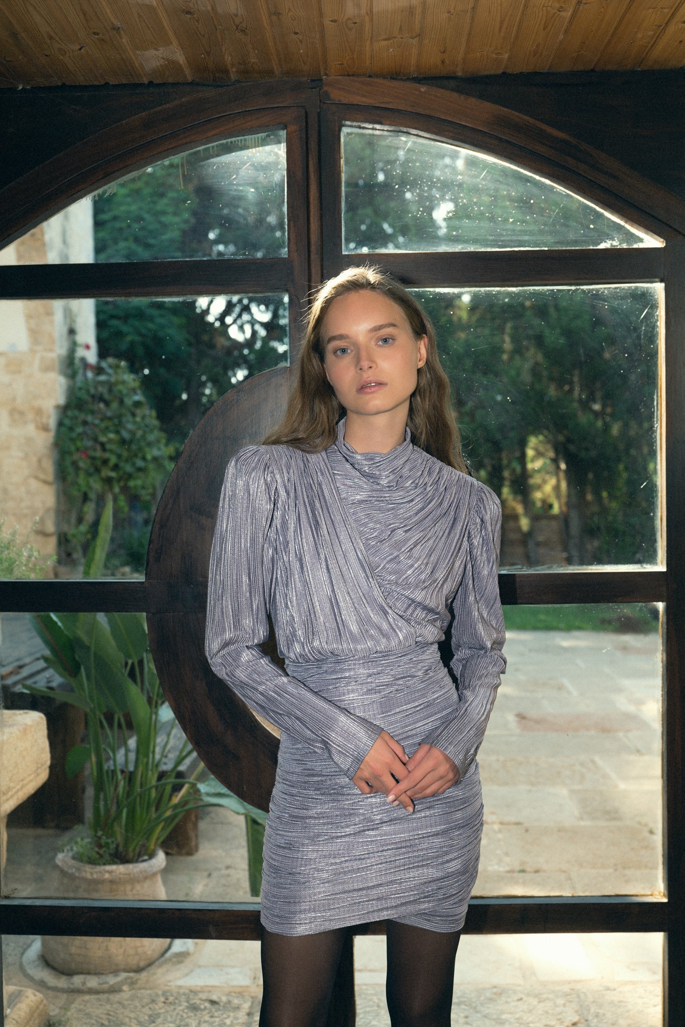 SABINA MUSAYEV - pleated_knit_w_foil_grey_fw_22_23