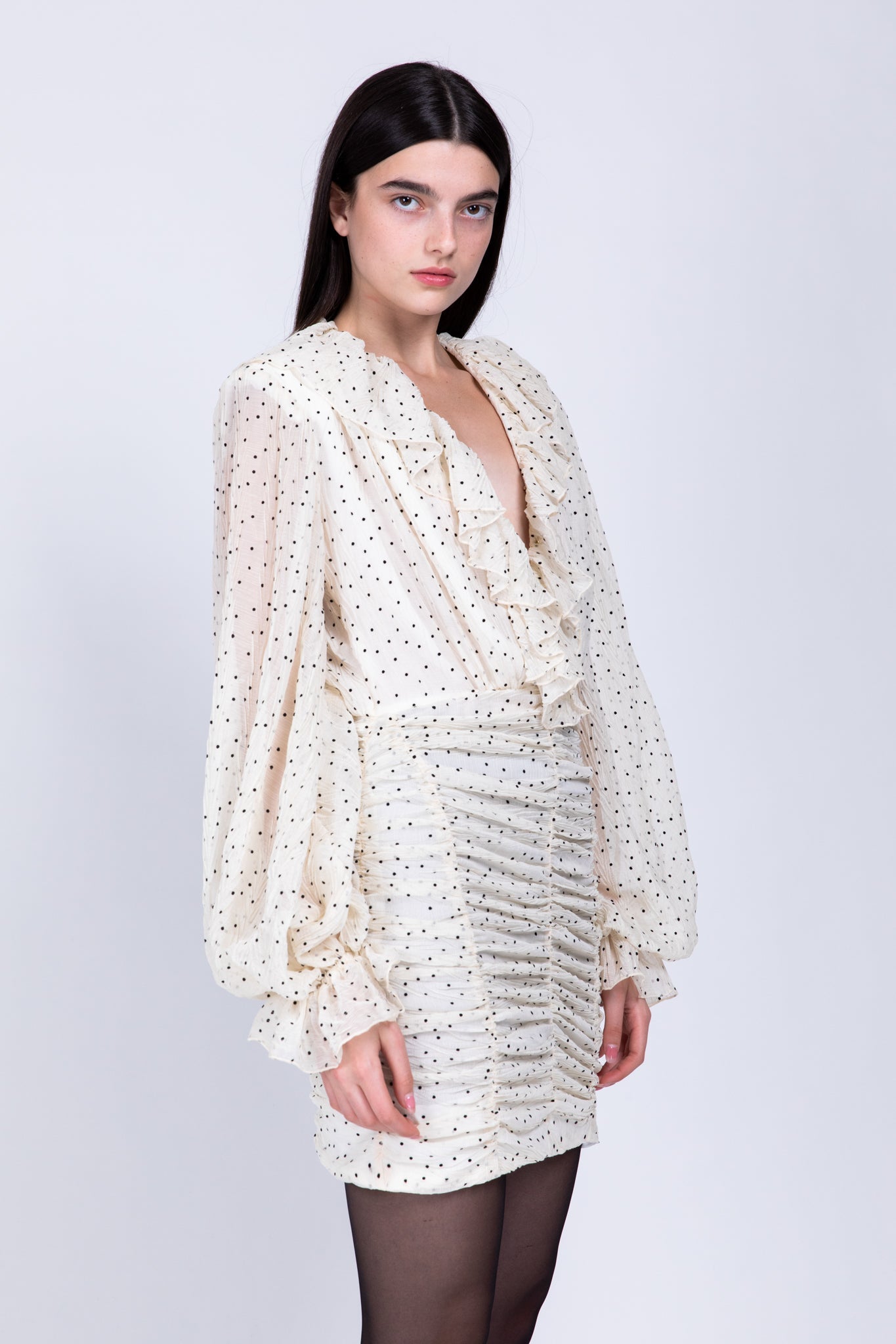 SABINA MUSAYEV - pleated_chiffon_w_dots_ivory_fw_22_23