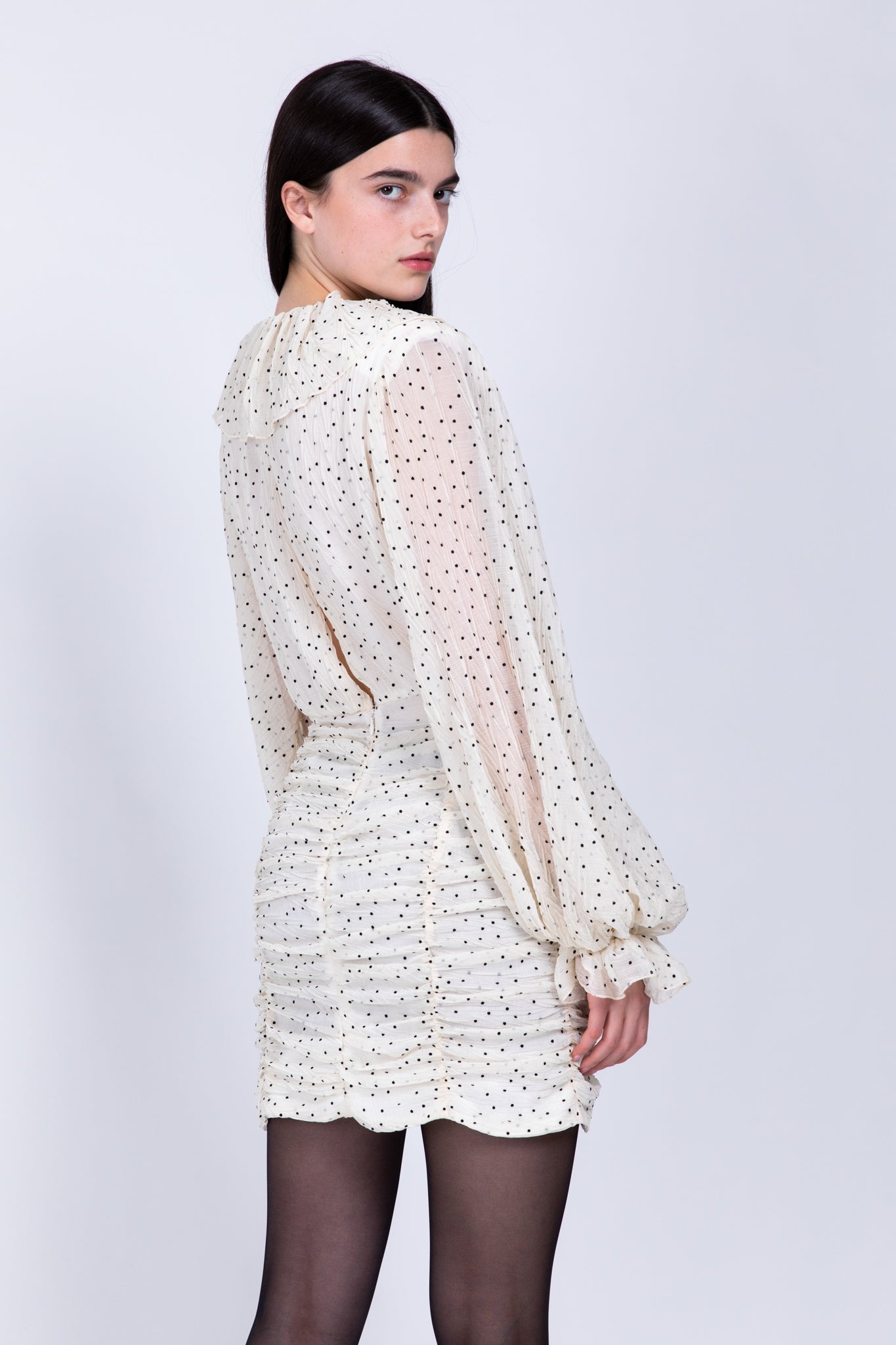 SABINA MUSAYEV - pleated_chiffon_w_dots_ivory_fw_22_23