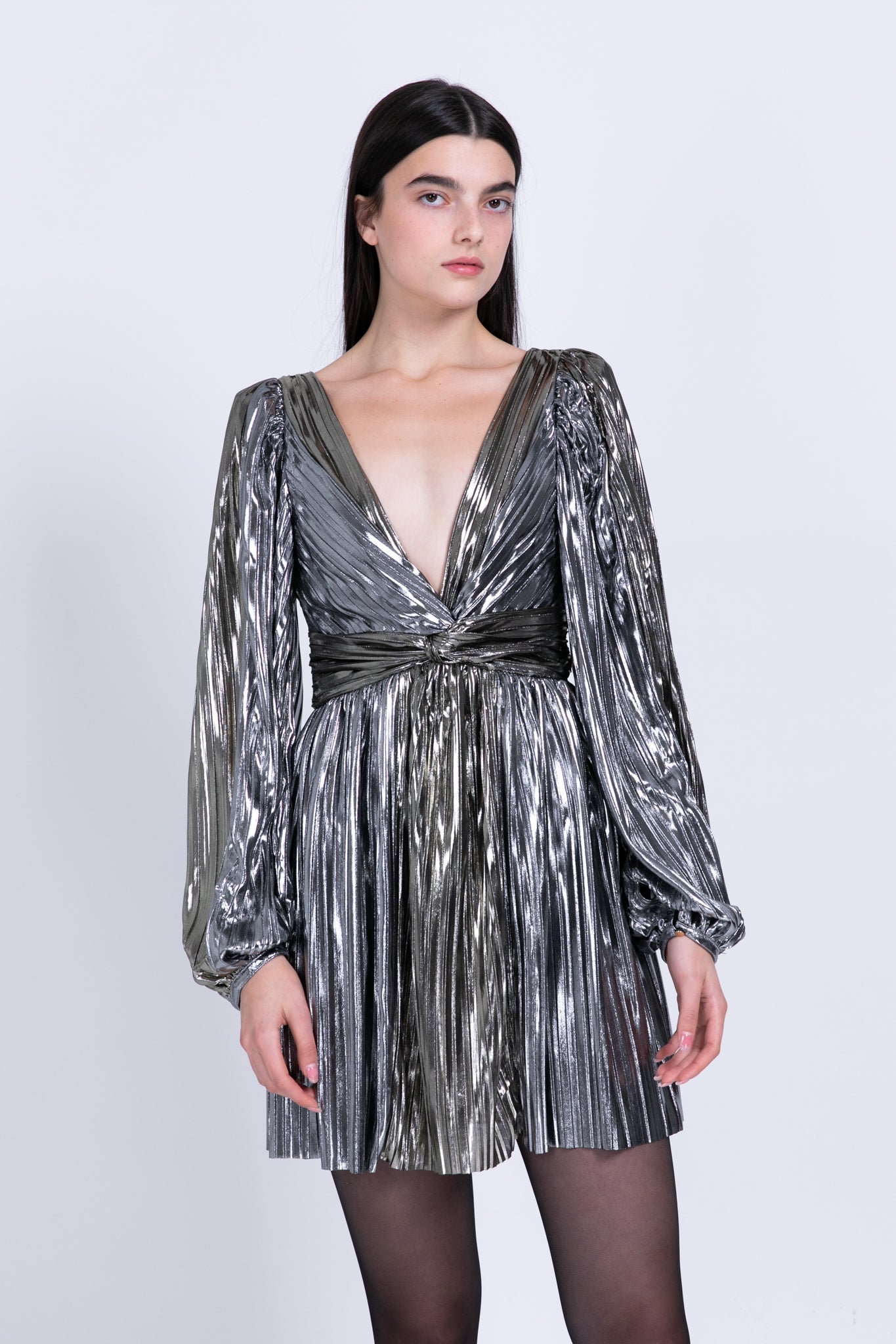 SABINA MUSAYEV - two_tone_pleated_knit_w_foil_gold_silver_fw_22_23