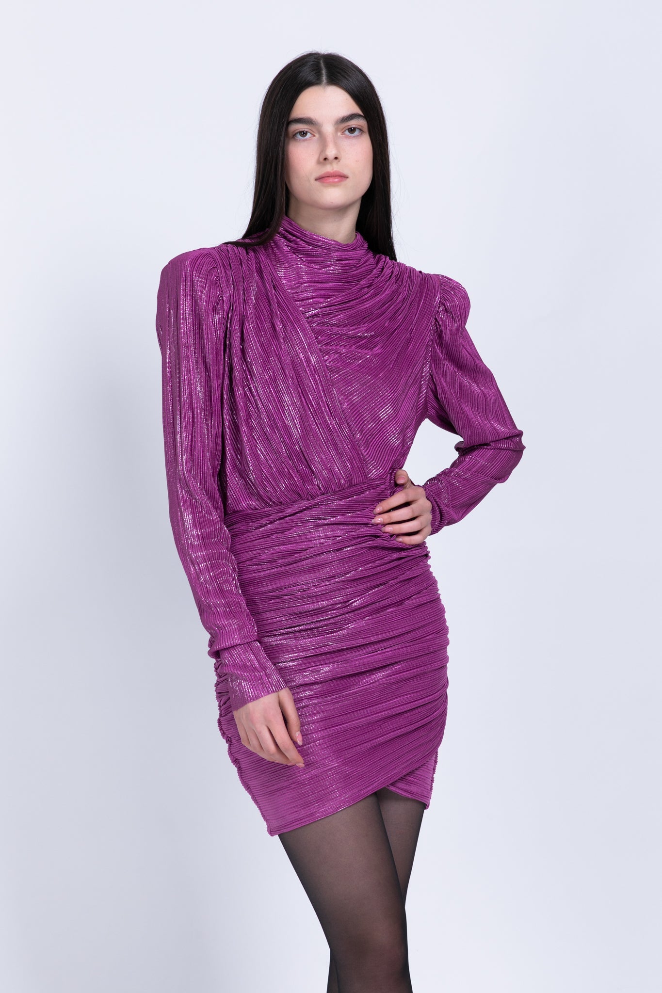 SABINA MUSAYEV - pleated_knit_w_foil_purple_fw_22_23