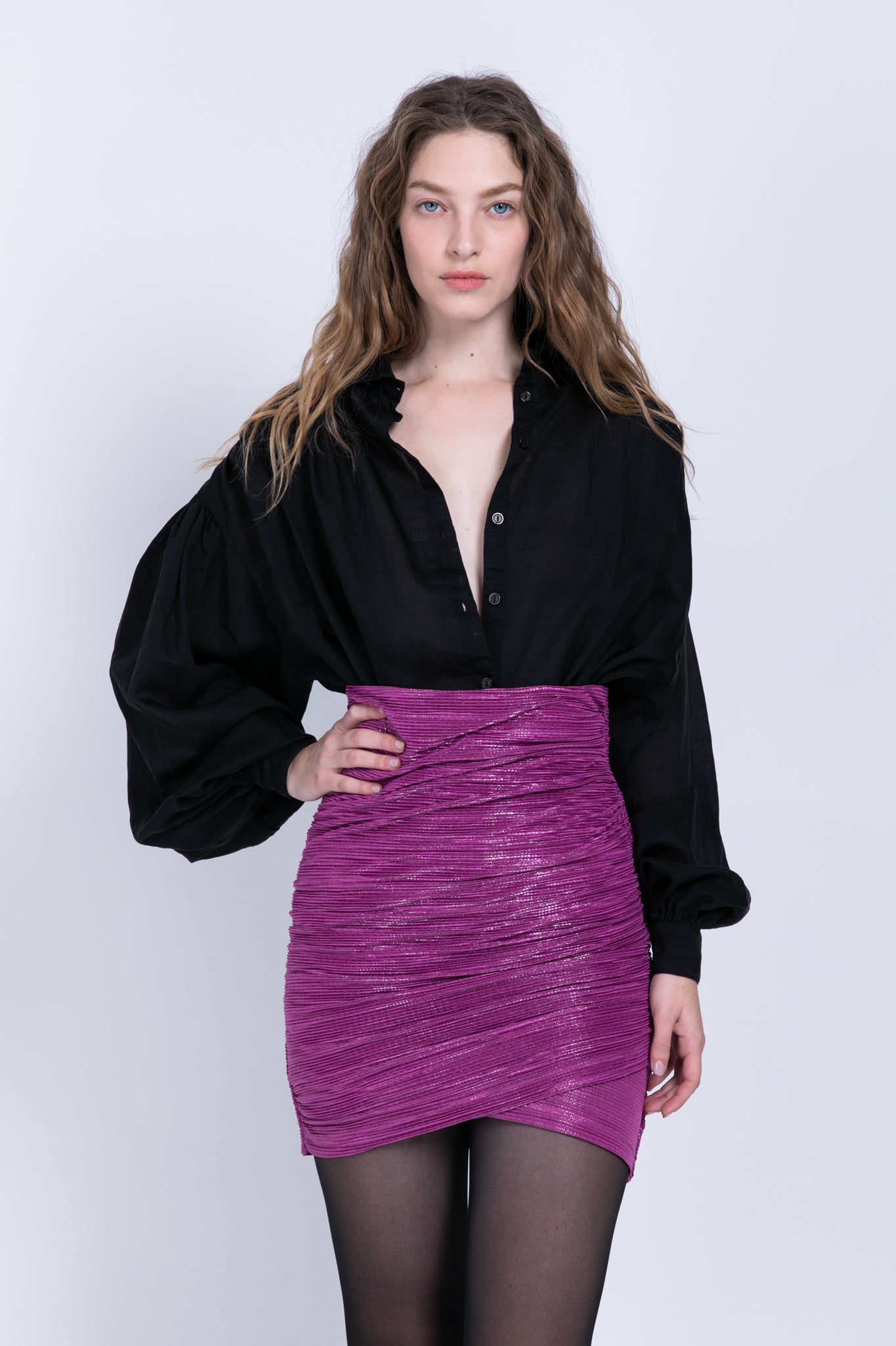 SABINA MUSAYEV - pleated_knit_w_foil_purple_fw_22_23