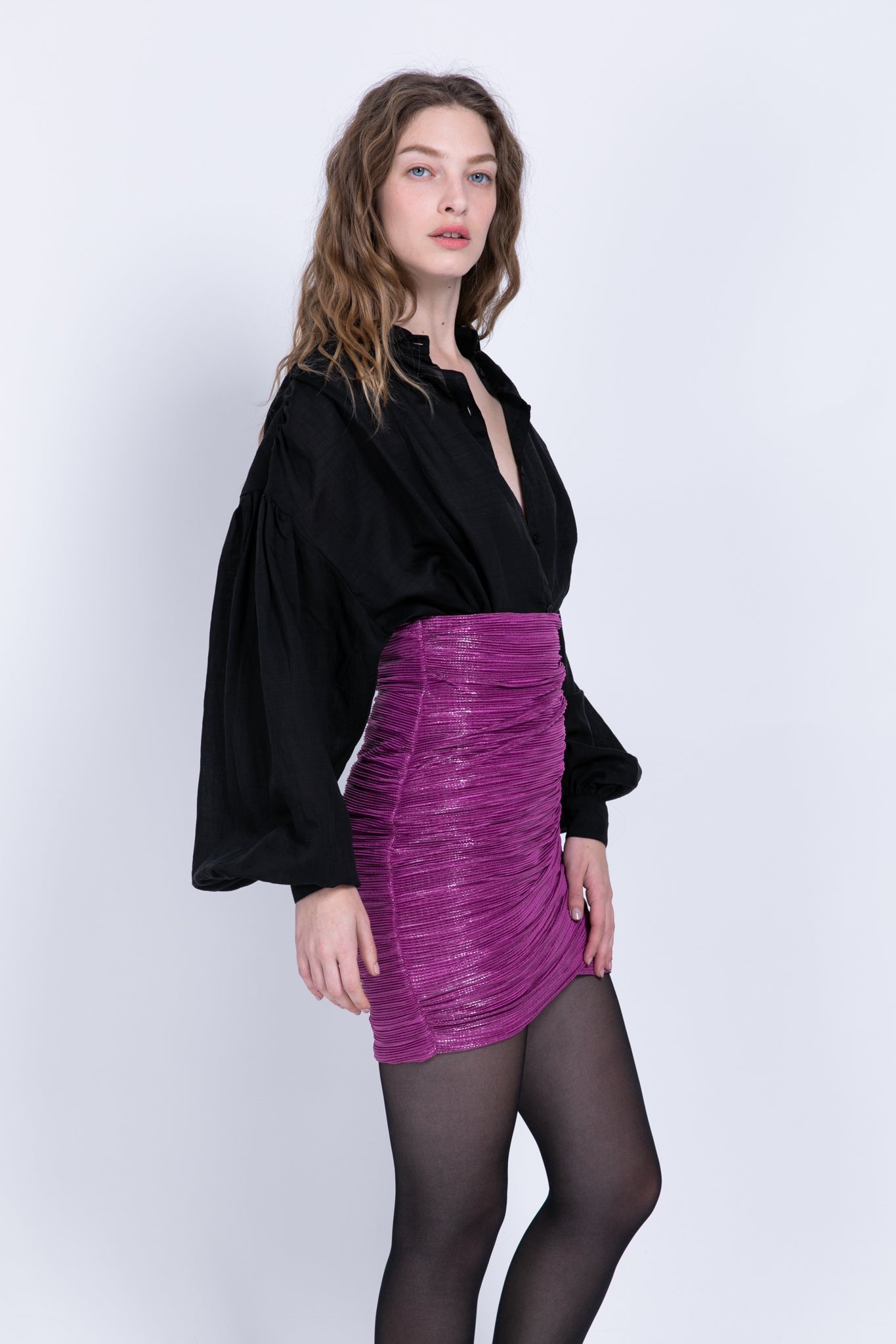SABINA MUSAYEV - pleated_knit_w_foil_purple_fw_22_23
