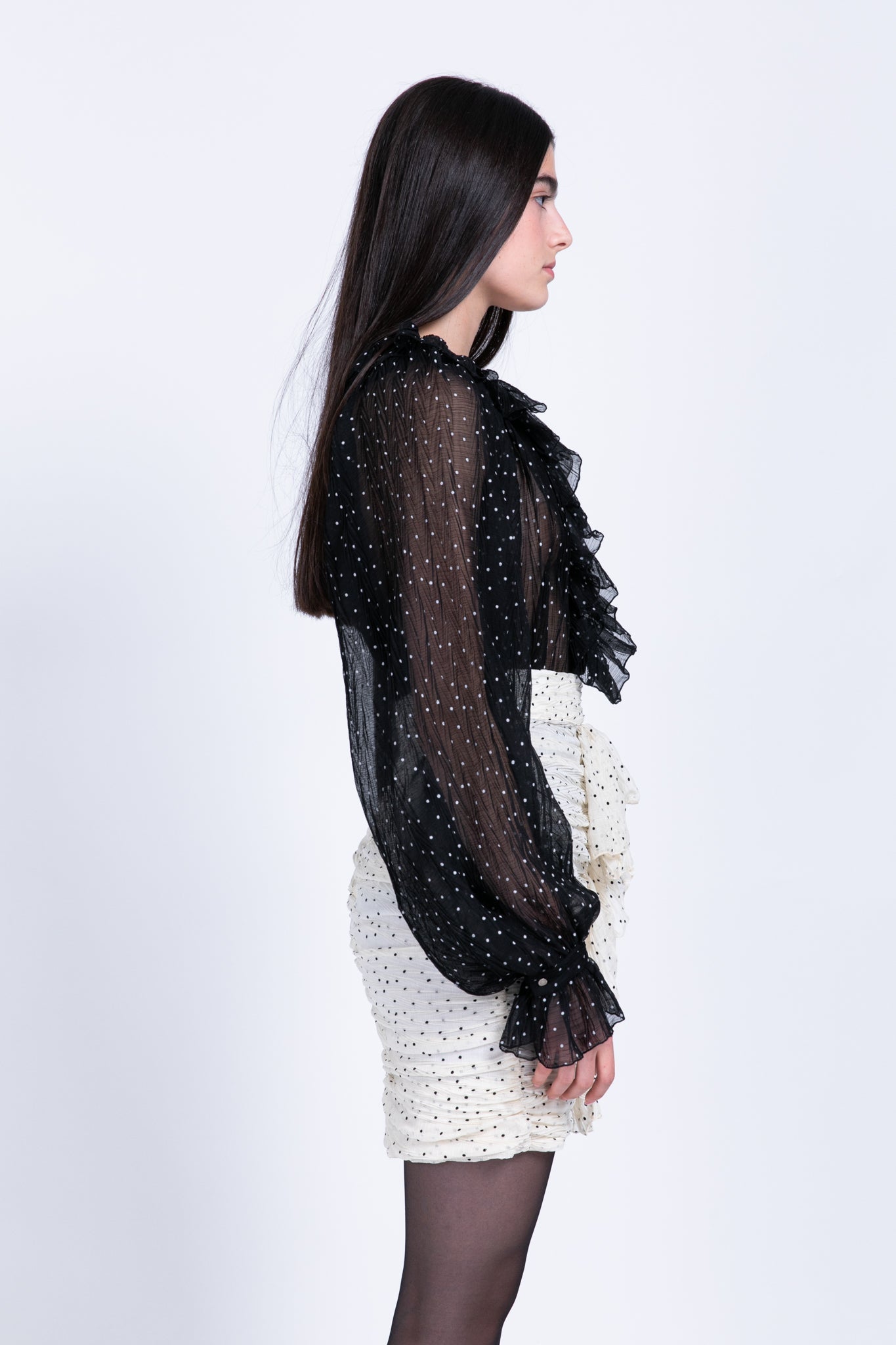 SABINA MUSAYEV - pleated_chiffon_w_dots_ivory_fw_22_23
