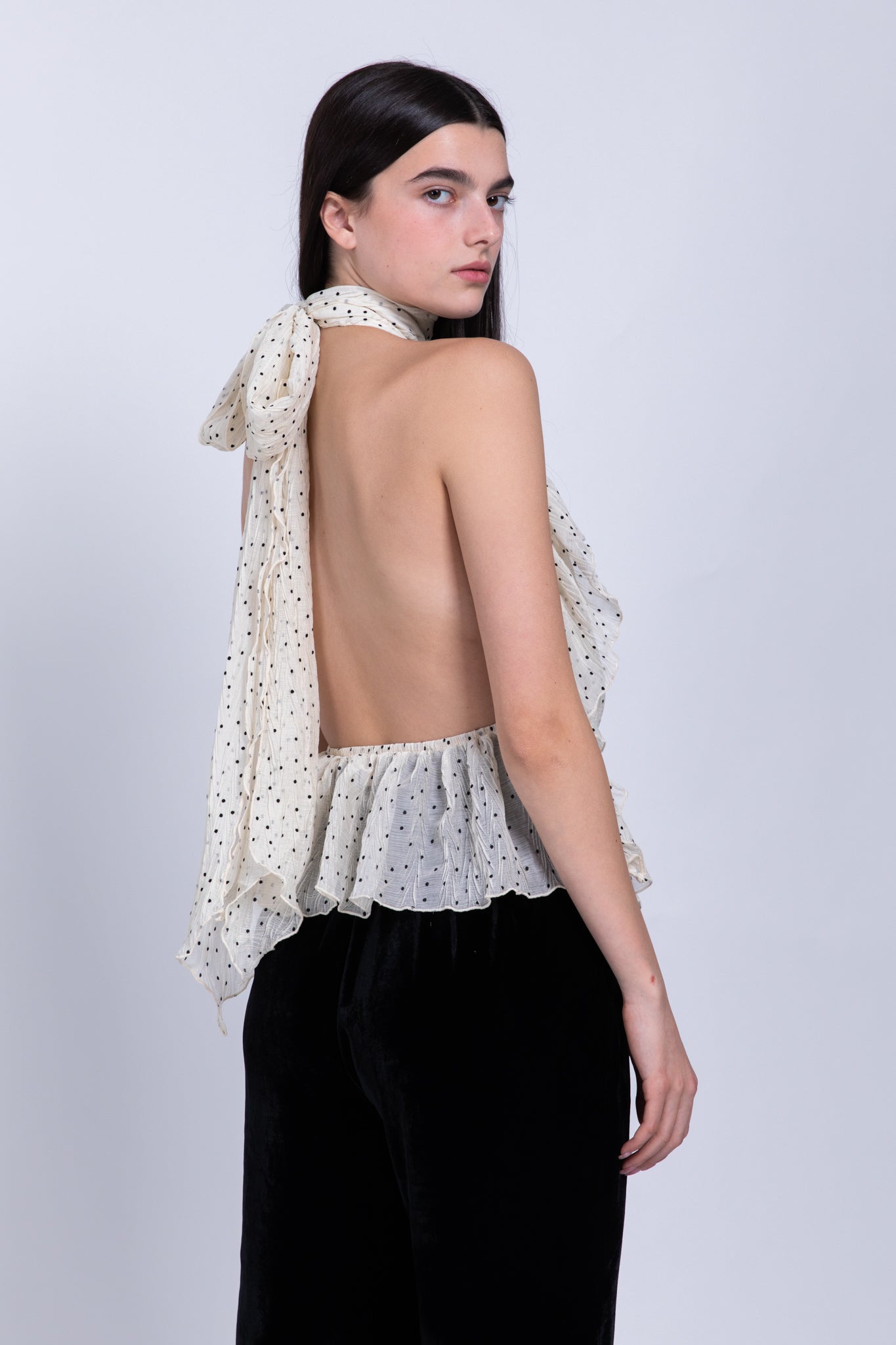 SABINA MUSAYEV - pleated_chiffon_w_dots_ivory_fw_22_23