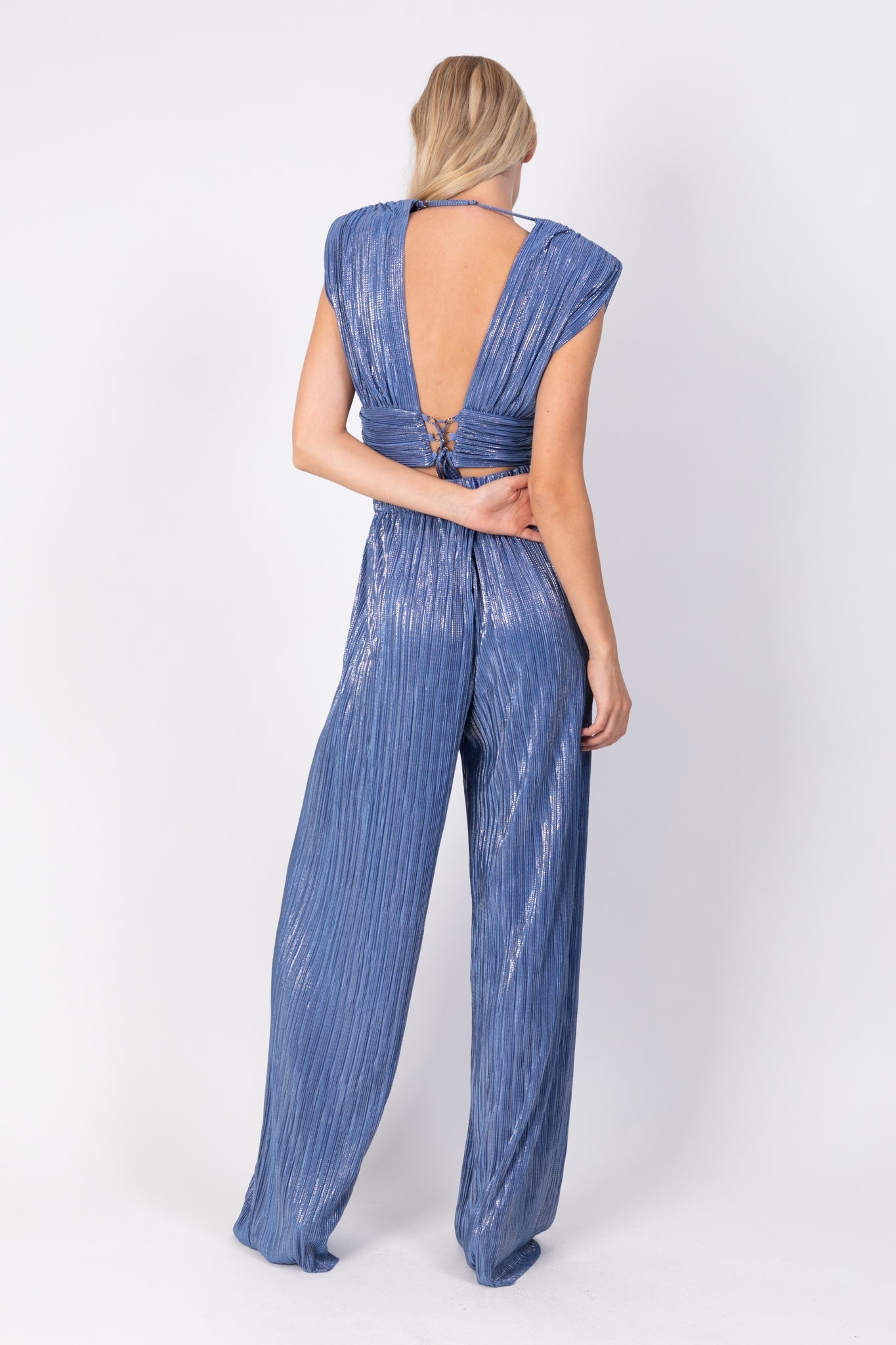 SABINA MUSAYEV - pleated_knit_w_foil_blue_ss_22