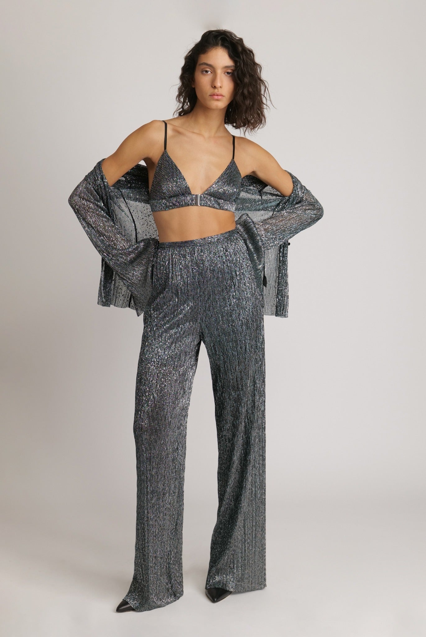 SABINA MUSAYEV - pleated_knit_w_multi_dot_foil_silver_teal_fw_23_24