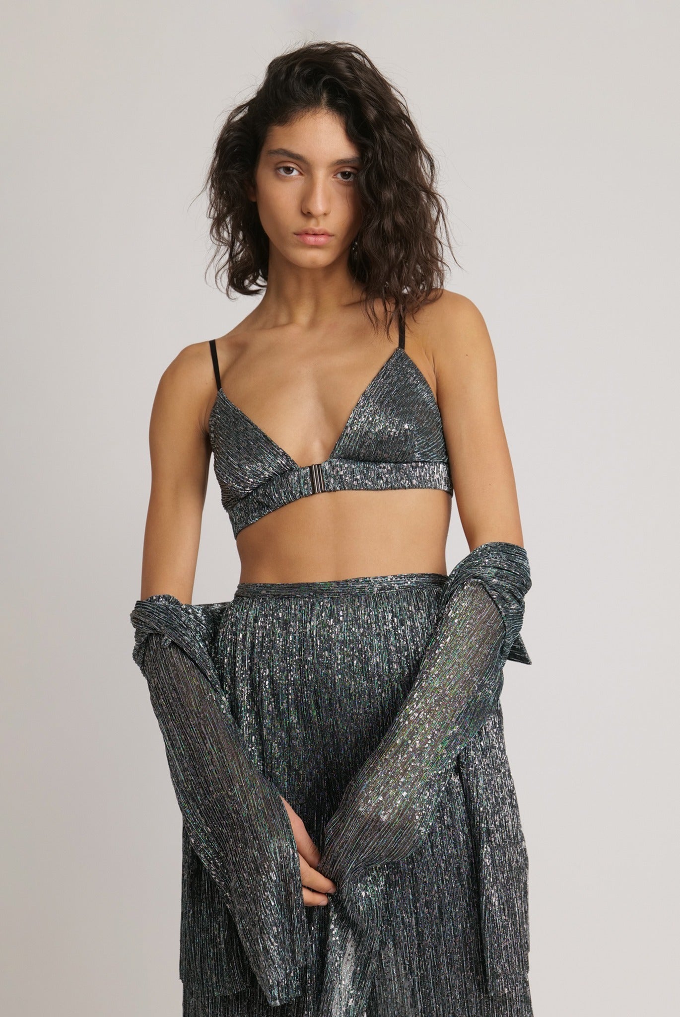 SABINA MUSAYEV - pleated_knit_w_multi_dot_foil_silver_teal_fw_23_24