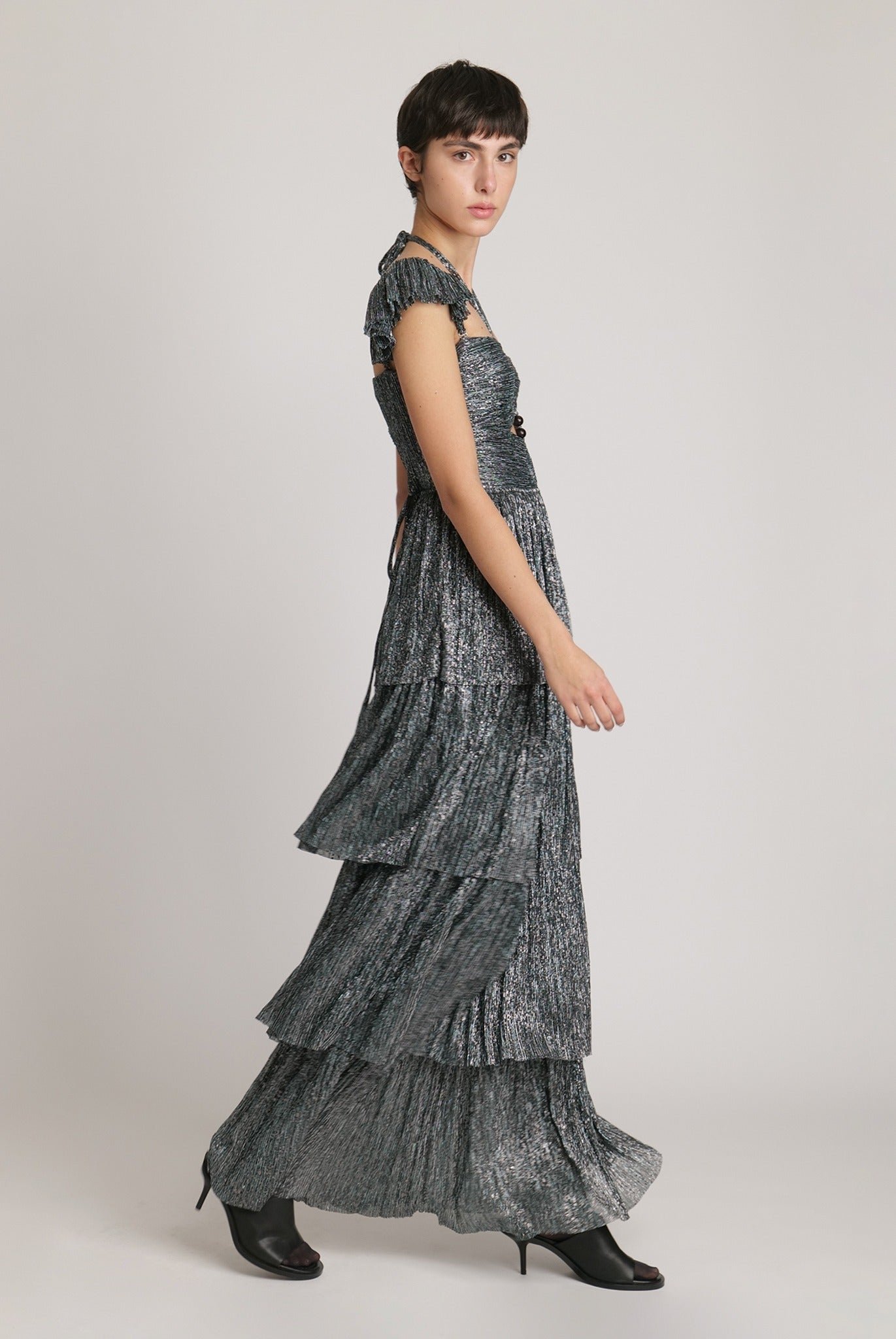 SABINA MUSAYEV - pleated_knit_w_multi_dot_foil_silver_teal_fw_23_24