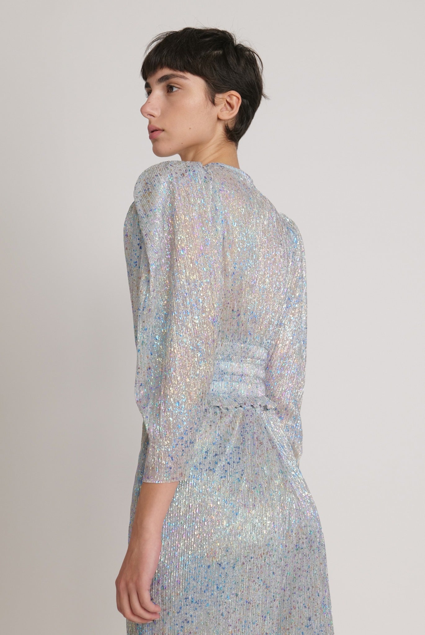 SABINA MUSAYEV - pleated_knit_w_multi_dot_foil_silver_mop_fw_23_24