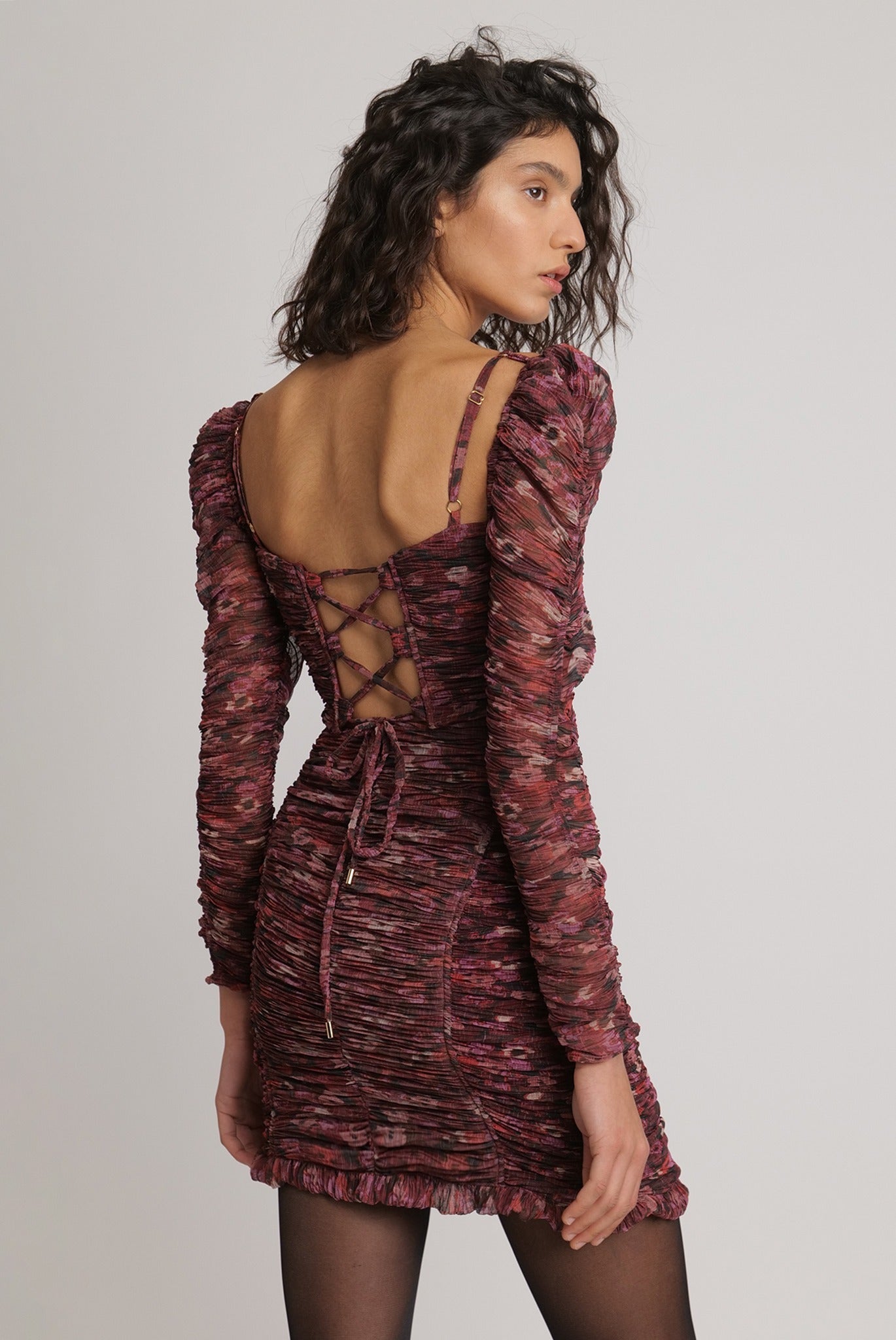 SABINA MUSAYEV - flora_pleated_chiffon_ruby_print_fw_23_24