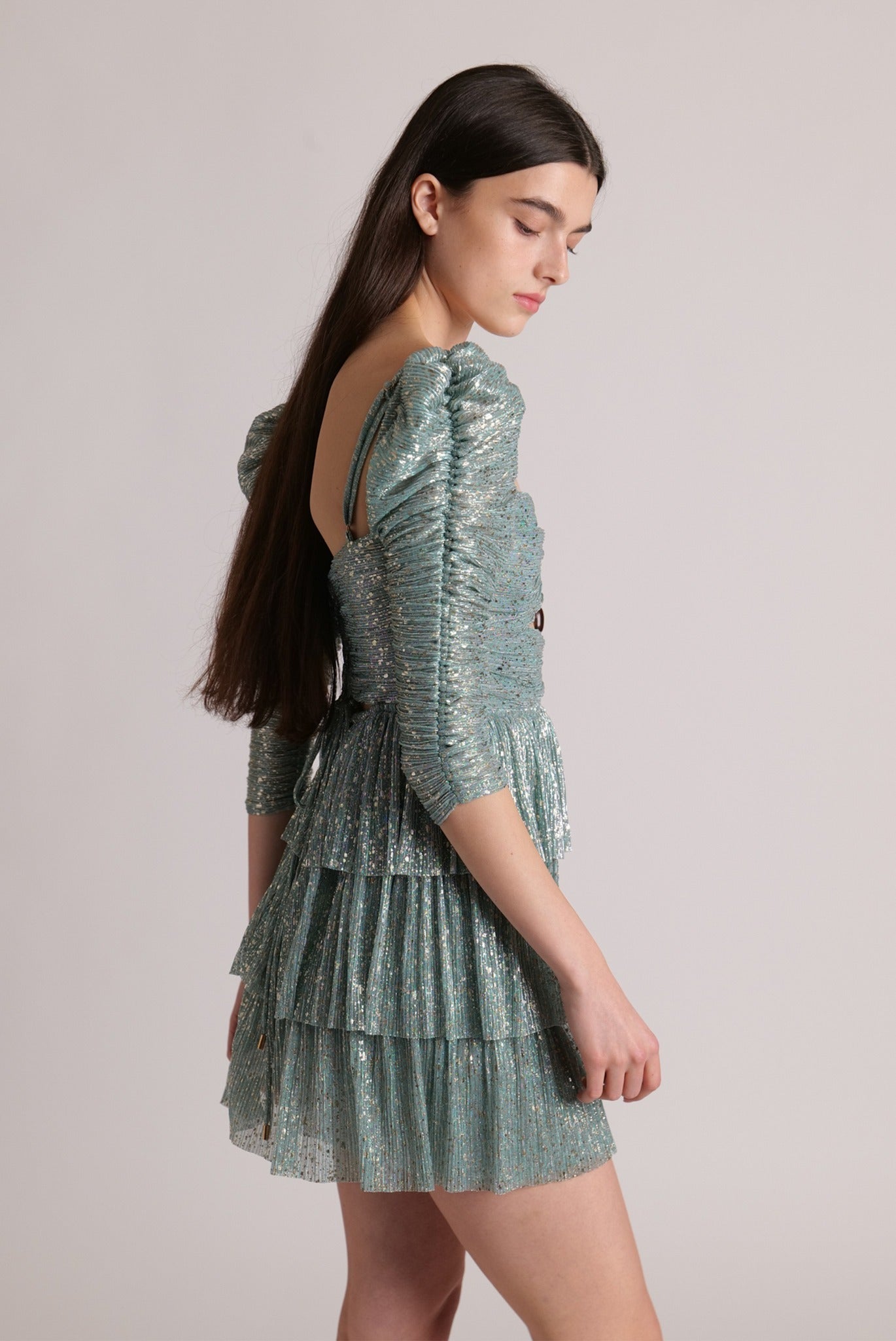 SABINA MUSAYEV - pleated_knit_w_multi_dot_foil_sage_blue