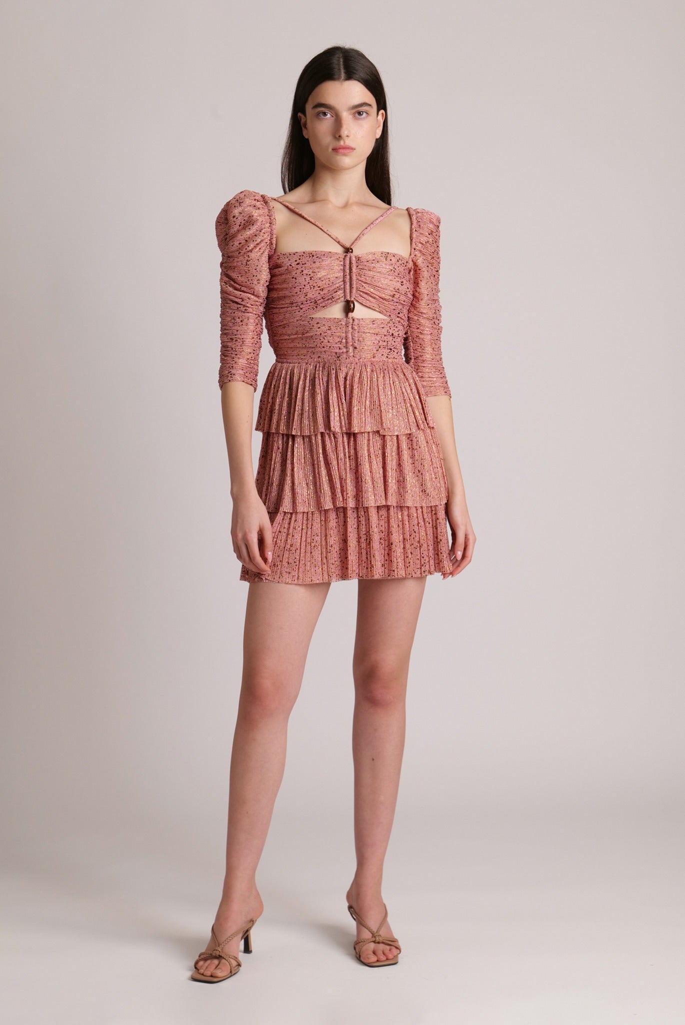 SABINA MUSAYEV - pleated_knit_w_multi_dot_foil_bronze_rose