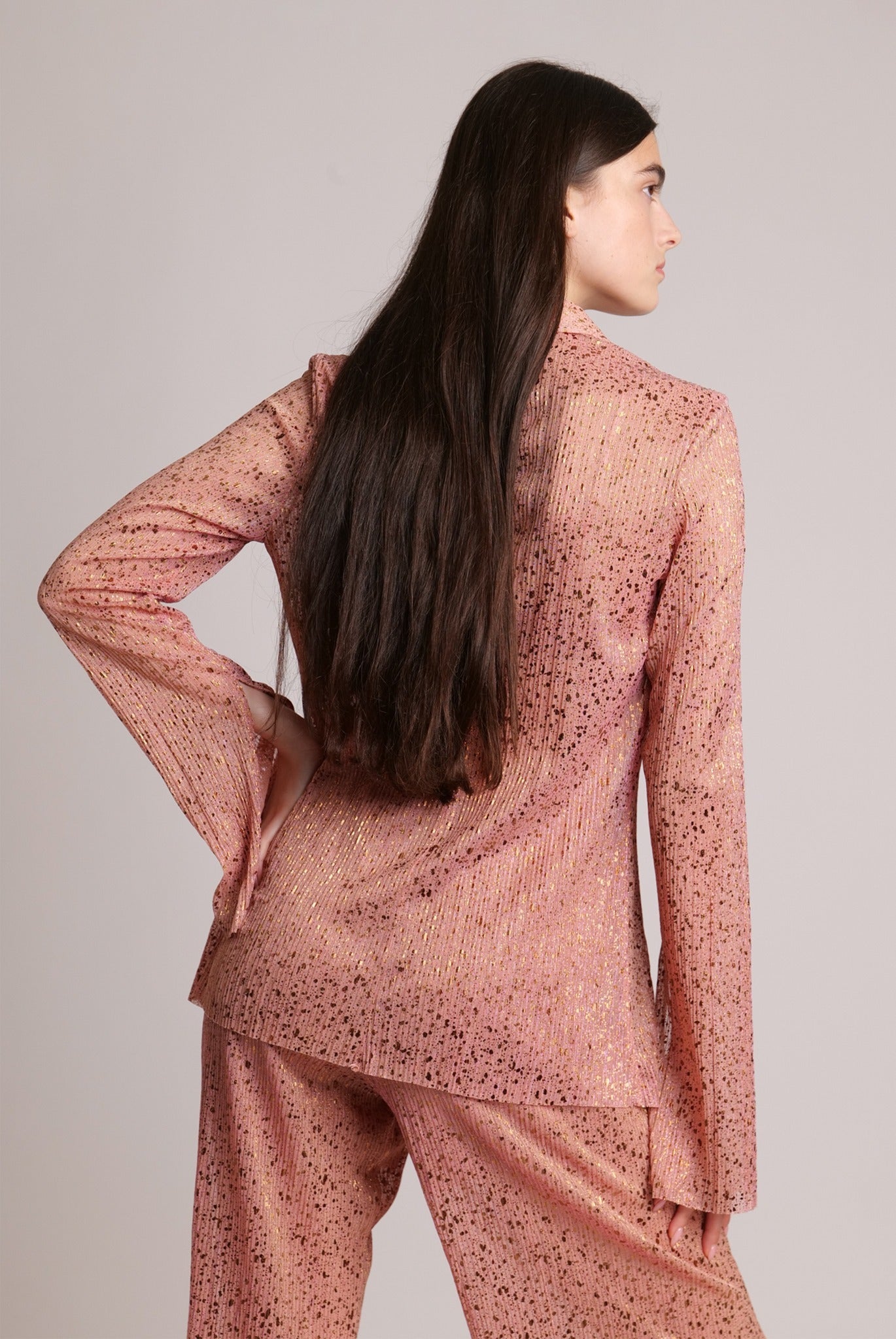 SABINA MUSAYEV - pleated_knit_w_multi_dot_foil_bronze_rose