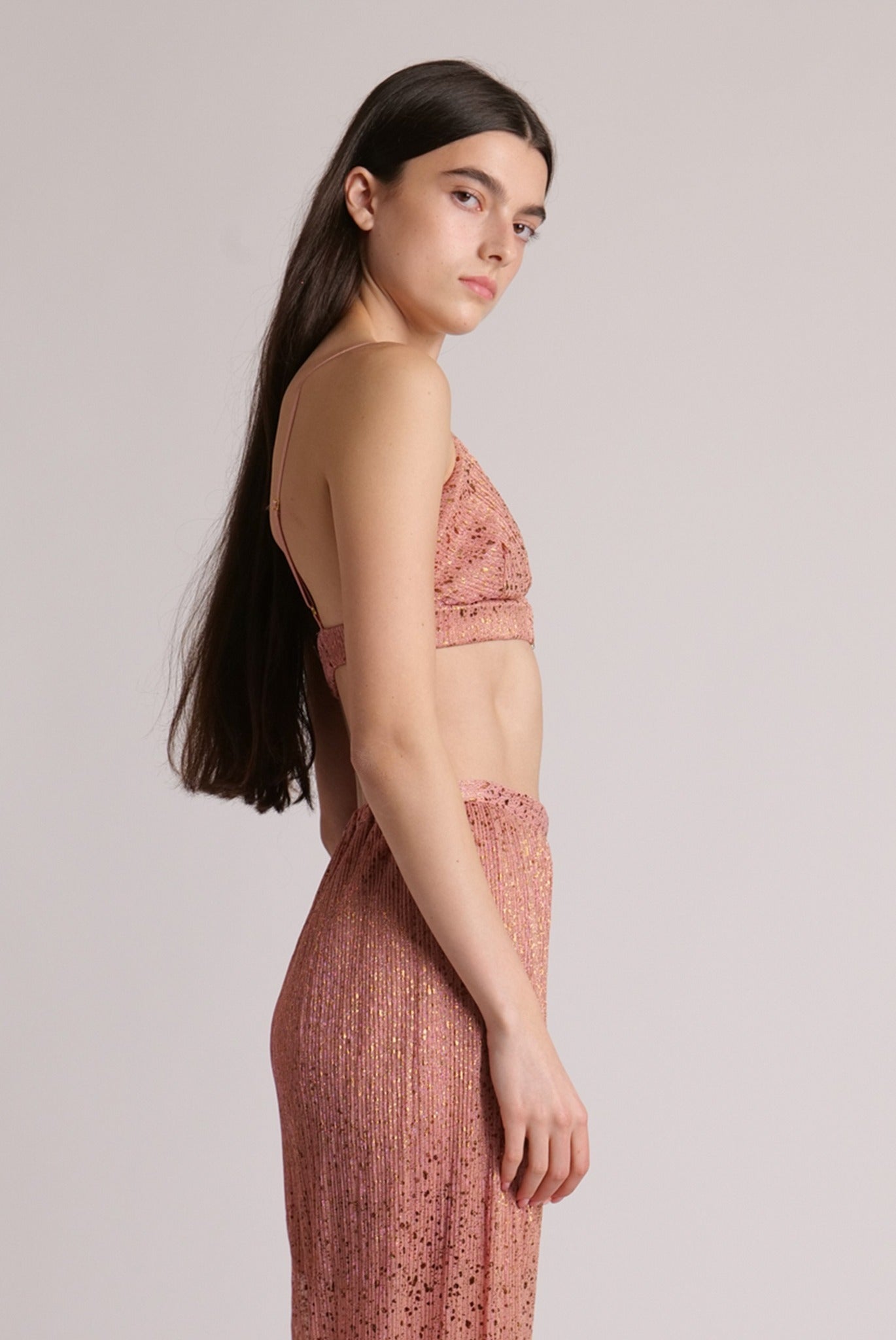 SABINA MUSAYEV - pleated_knit_w_multi_dot_foil_bronze_rose