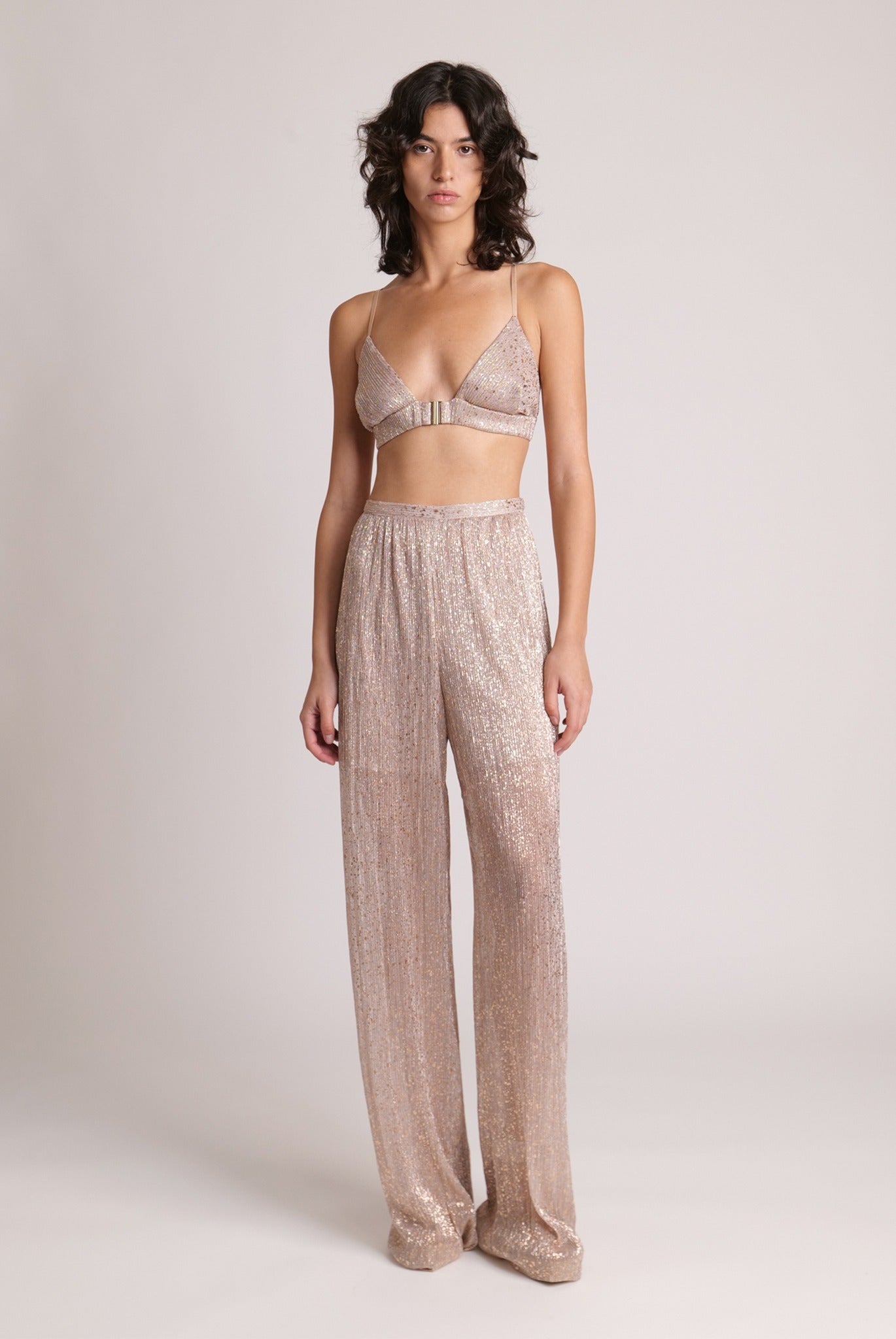 SABINA MUSAYEV - pleated_knit_w_multi_dot_foil_pearl_blush