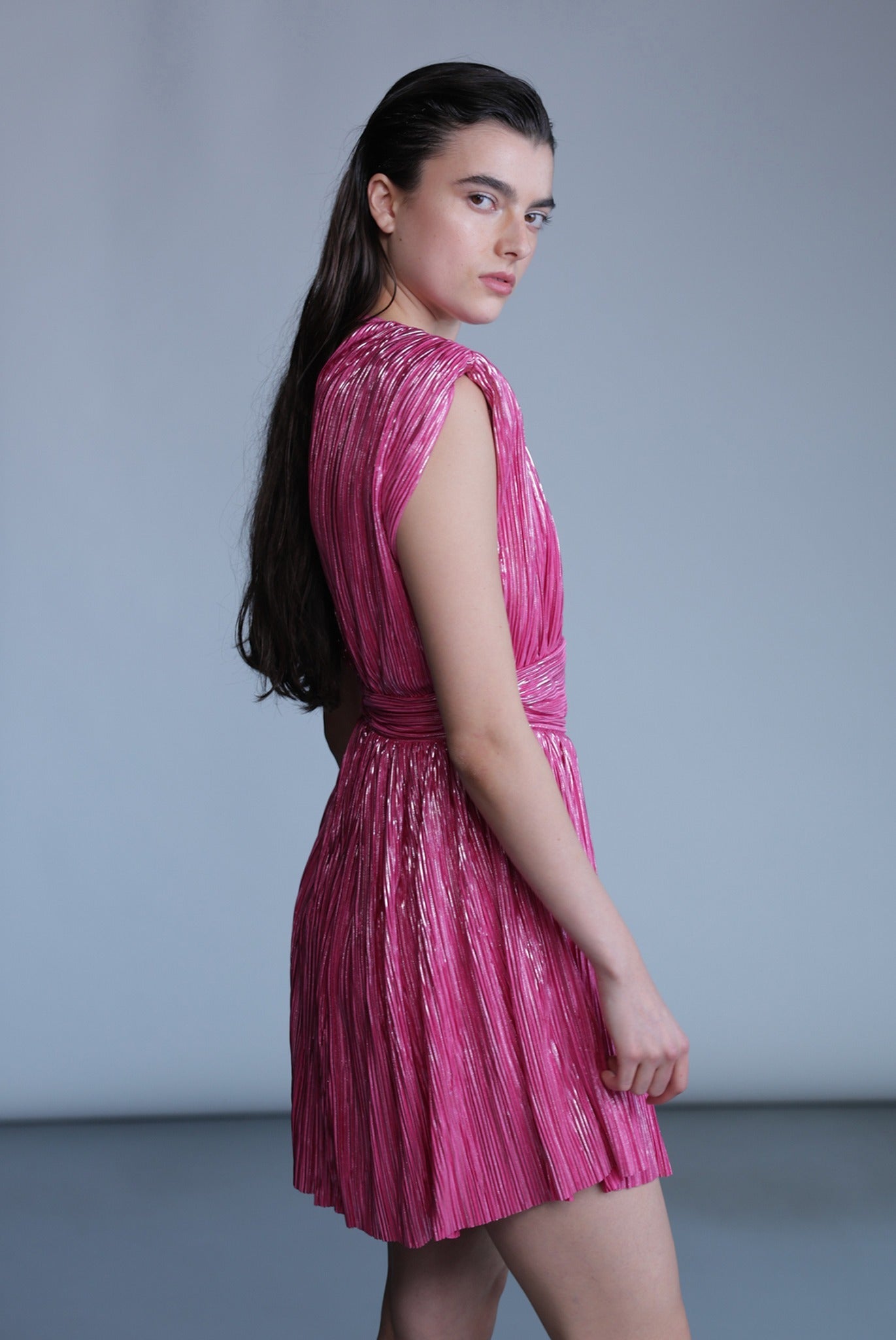 SABINA MUSAYEV - pleated_knit_w_foil_rasberry_pre_fall_24_25