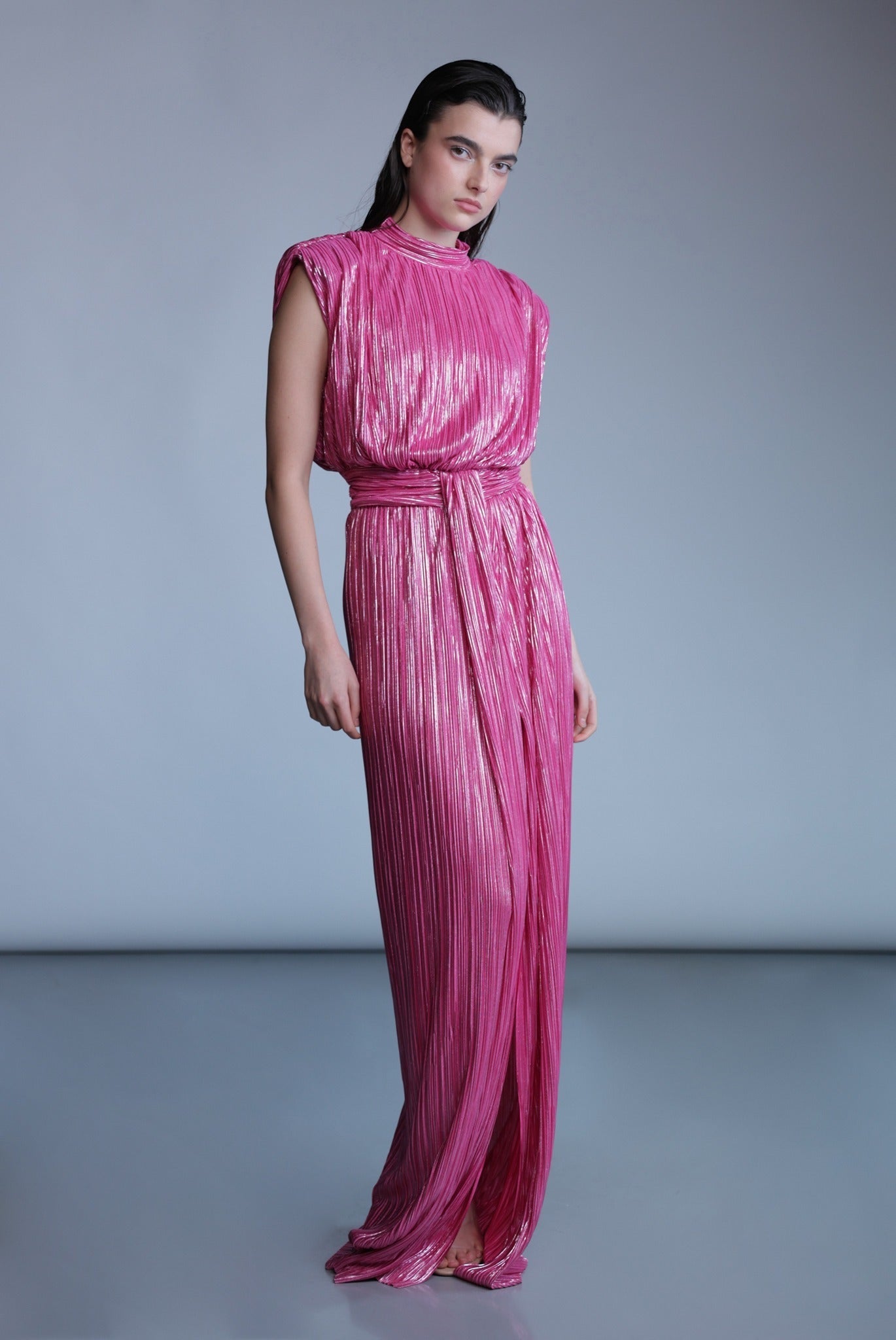 SABINA MUSAYEV - pleated_knit_w_foil_rasberry_pre_fall_24_25