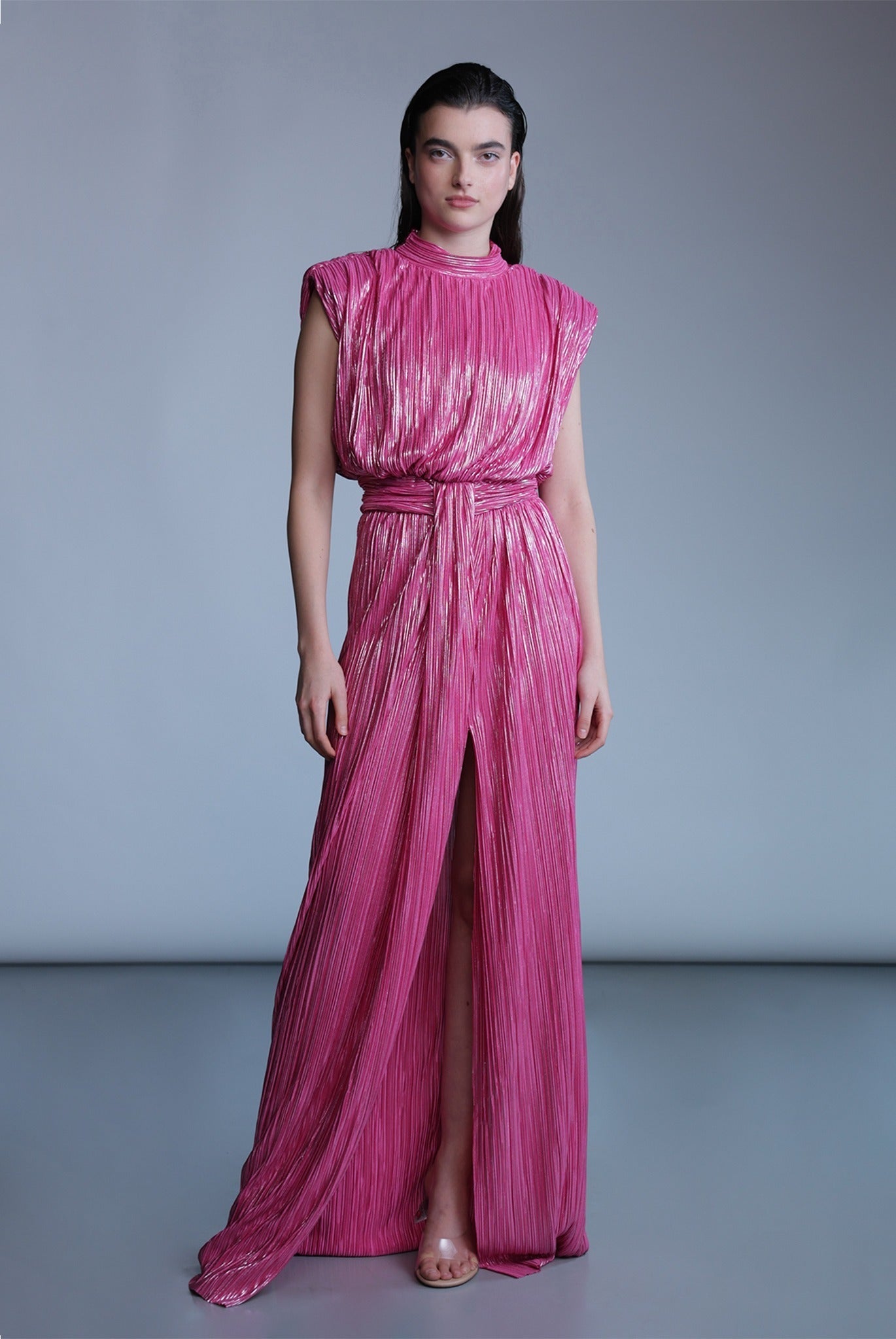 SABINA MUSAYEV - pleated_knit_w_foil_rasberry_pre_fall_24_25