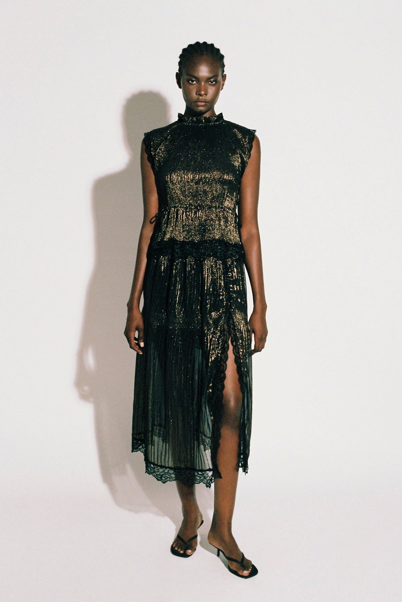 SABINA MUSAYEV - pleated_chiffon_w._foil_black_bronze_pre_fall_25_26