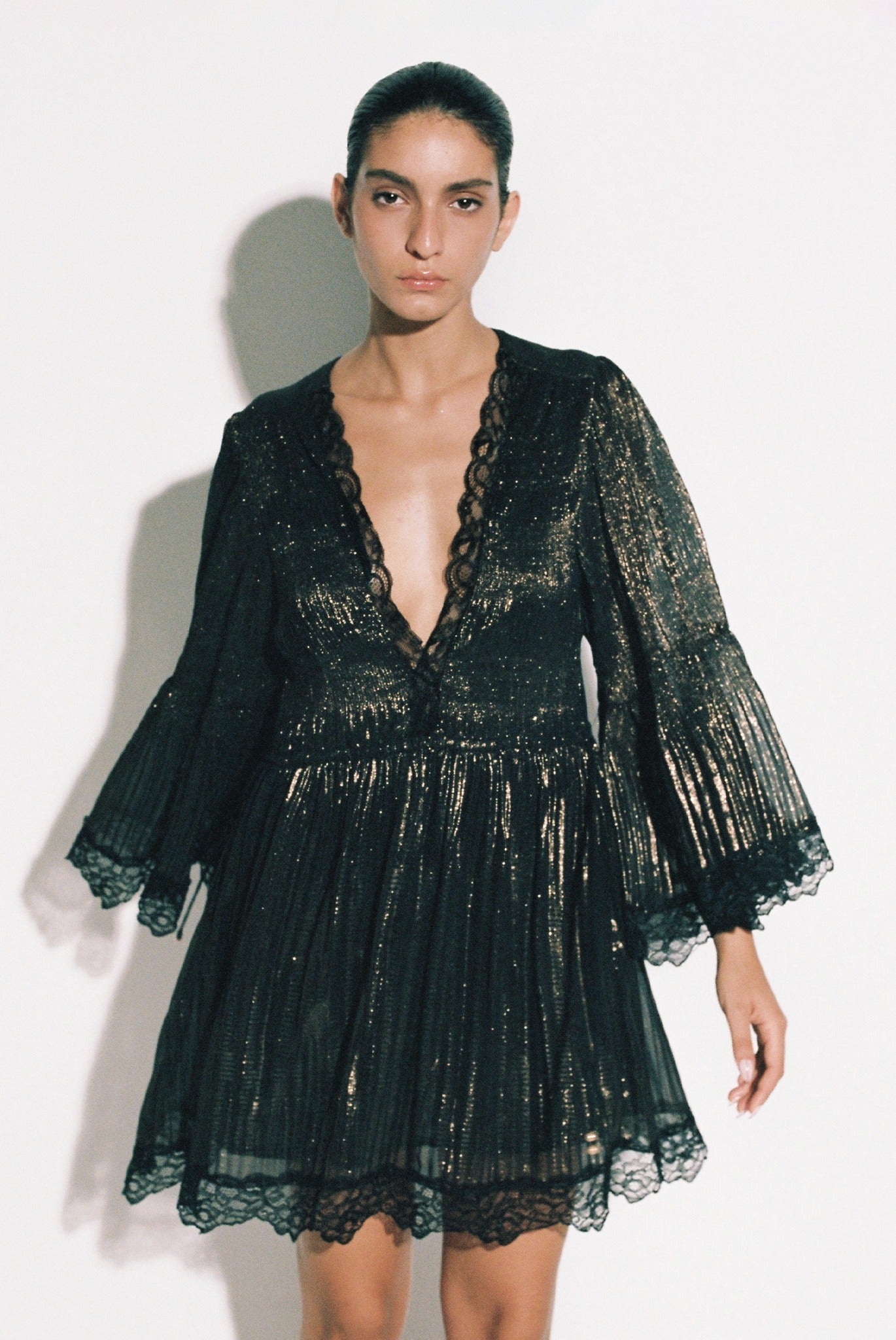 SABINA MUSAYEV - pleated_chiffon_w._foil_black_bronze_pre_fall_25_26