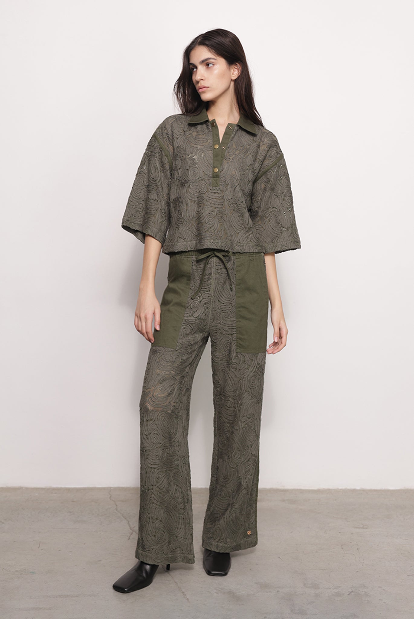 SABINA MUSAYEV - brushed_denim_w._ribbon_mesh_olive_green_fw_25_26