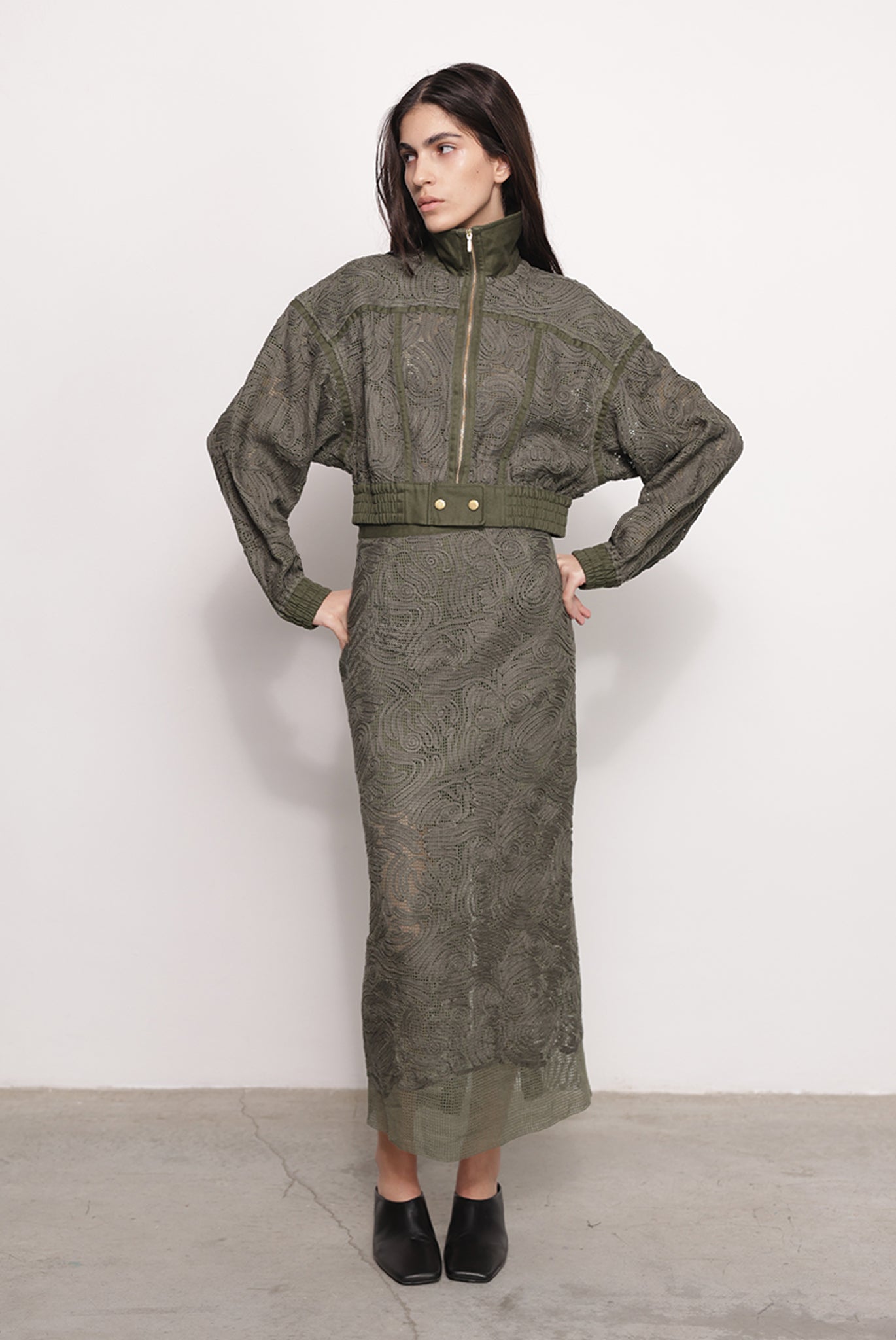 SABINA MUSAYEV - brushed_denim_w._ribbon_mesh_olive_green_fw_25_26