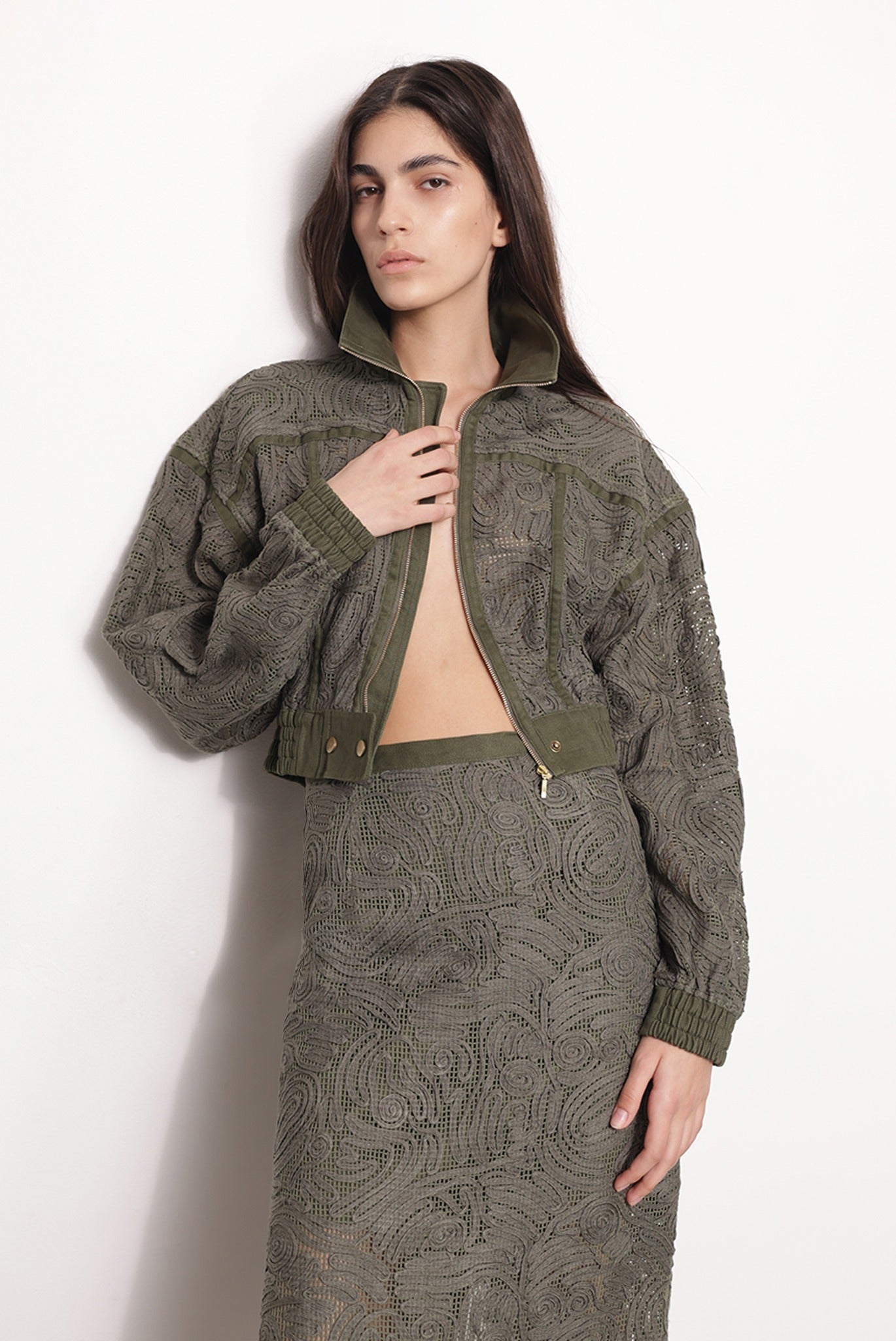 SABINA MUSAYEV - brushed_denim_w._ribbon_mesh_olive_green_fw_25_26