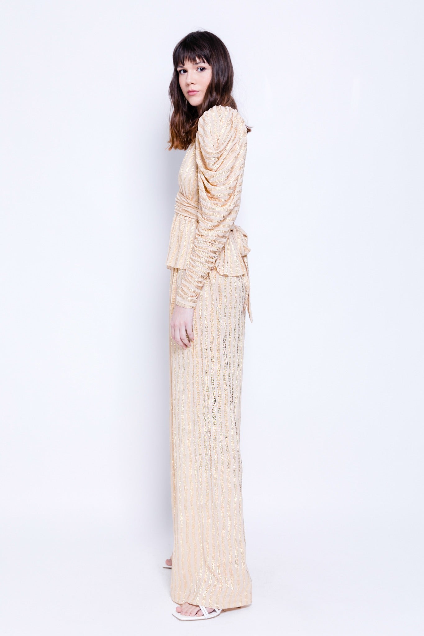 SABINA MUSAYEV - pleated_knit_w_gold_stripes_ivory