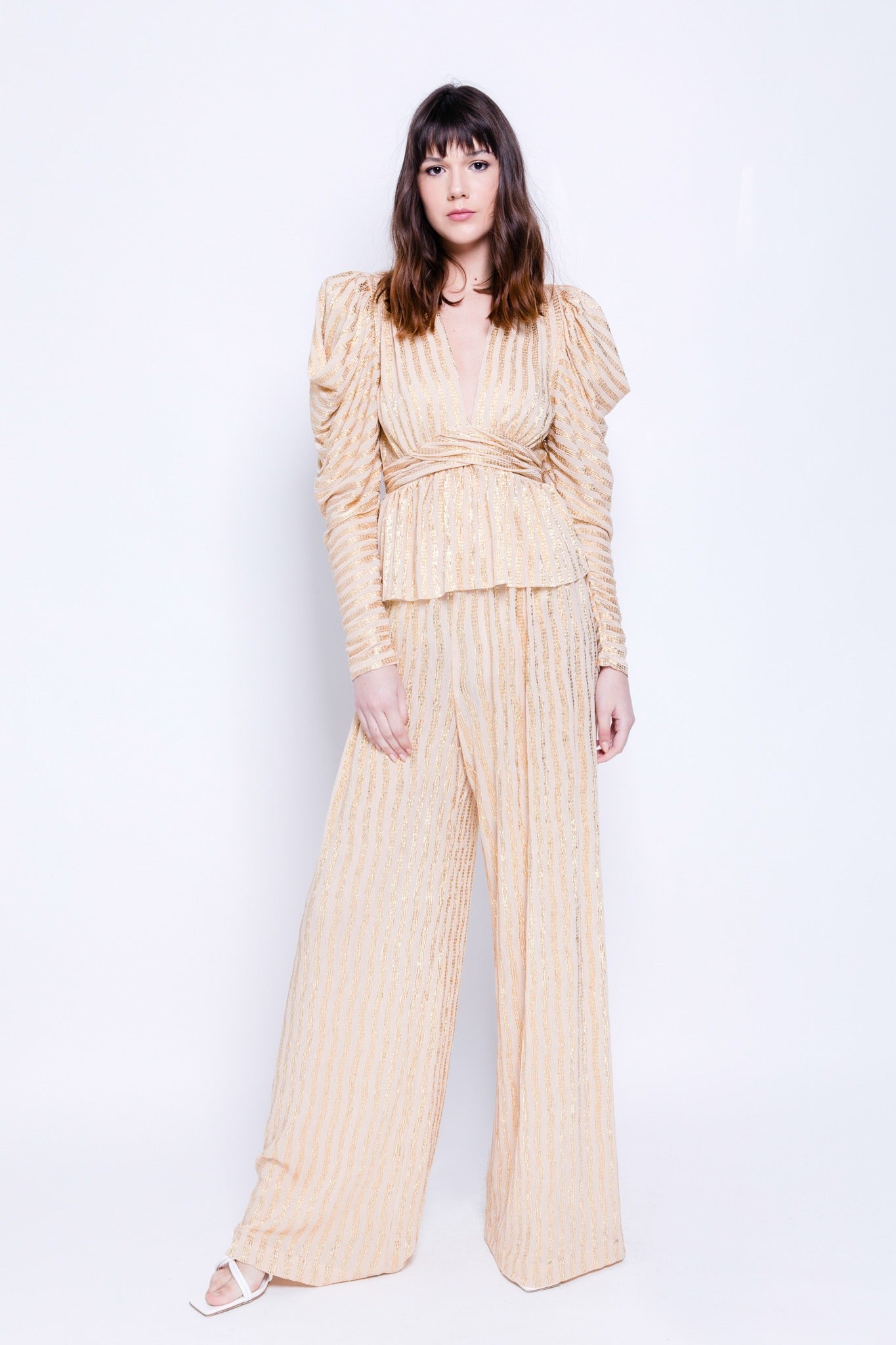 SABINA MUSAYEV - pleated_knit_w_gold_stripes_ivory