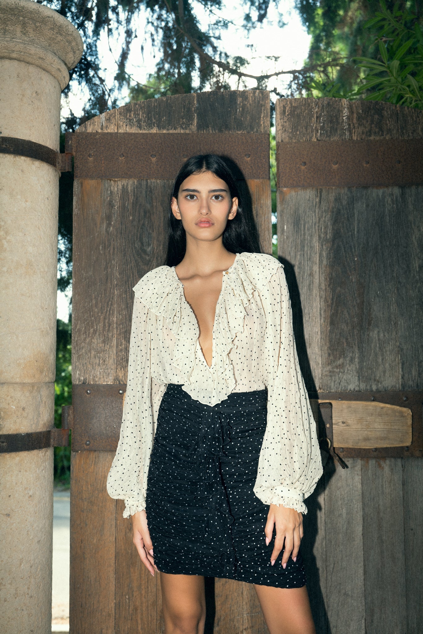 SABINA MUSAYEV - pleated_chiffon_w_dots_black_fw_22_23