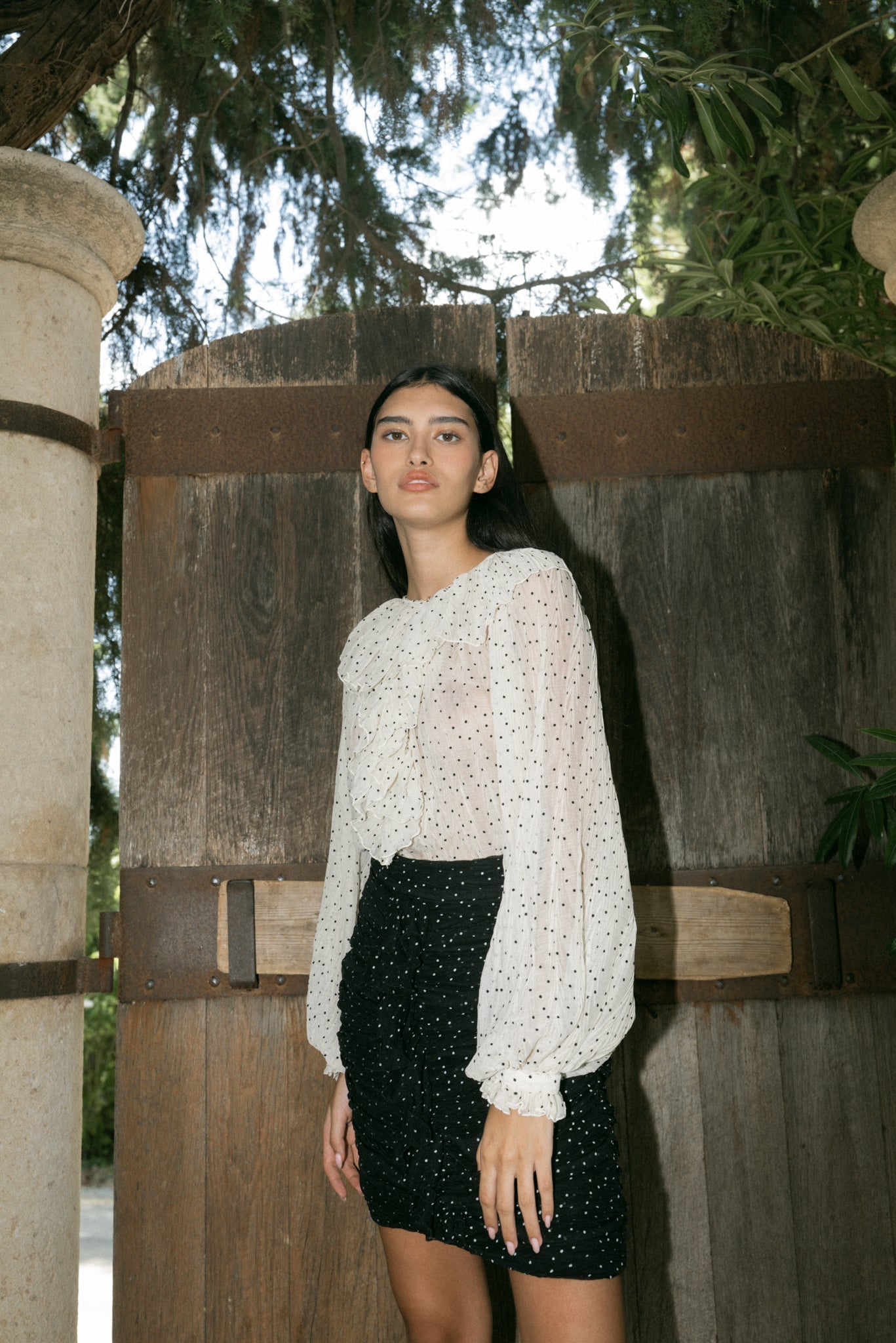 SABINA MUSAYEV - pleated_chiffon_w_dots_black_fw_22_23