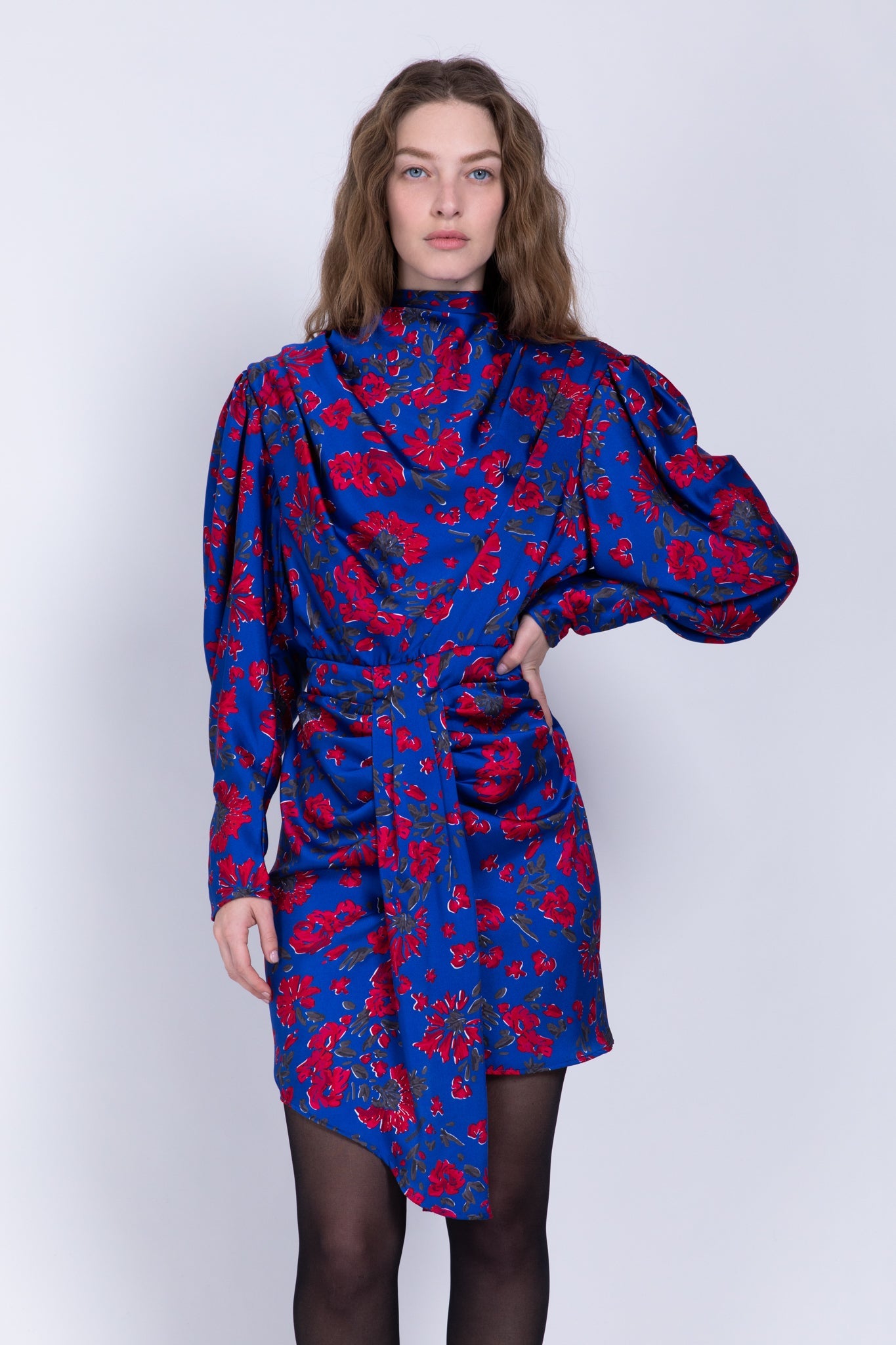 SABINA MUSAYEV - floral_print_on_satin_blue_fw_22_23
