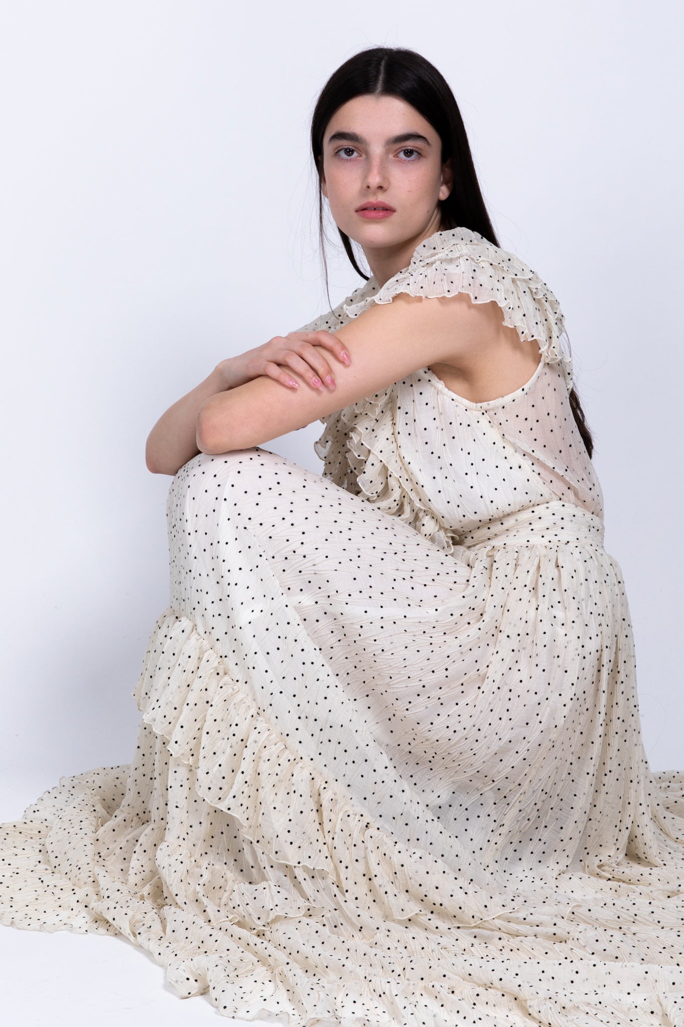 SABINA MUSAYEV - pleated_chiffon_w_dots_ivory_fw_22_23