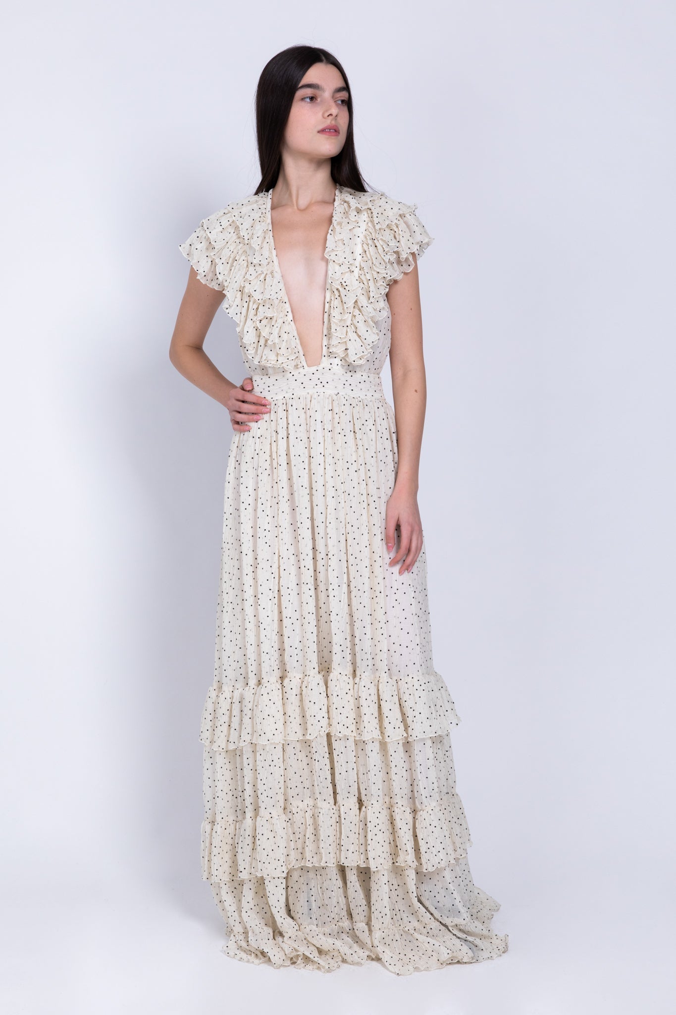 SABINA MUSAYEV - pleated_chiffon_w_dots_ivory_fw_22_23
