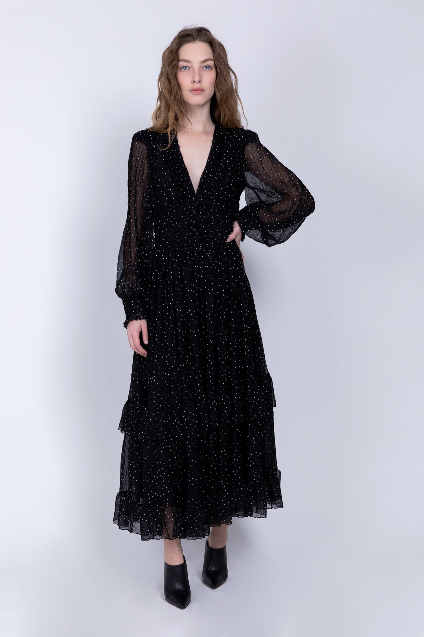 SABINA MUSAYEV - pleated_chiffon_w_dots_black_fw_22_23
