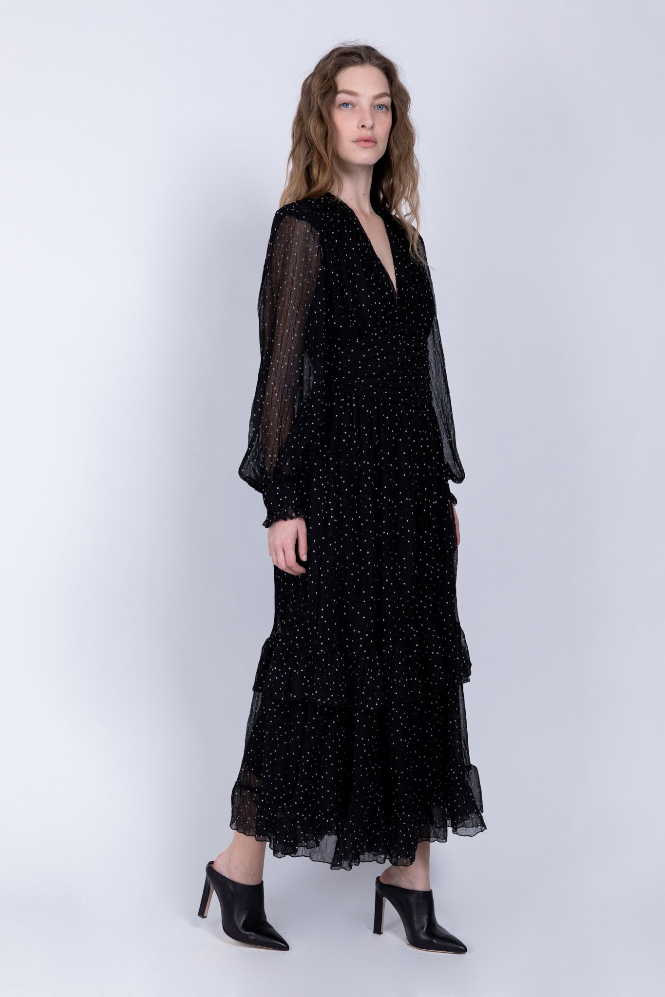 SABINA MUSAYEV - pleated_chiffon_w_dots_black_fw_22_23