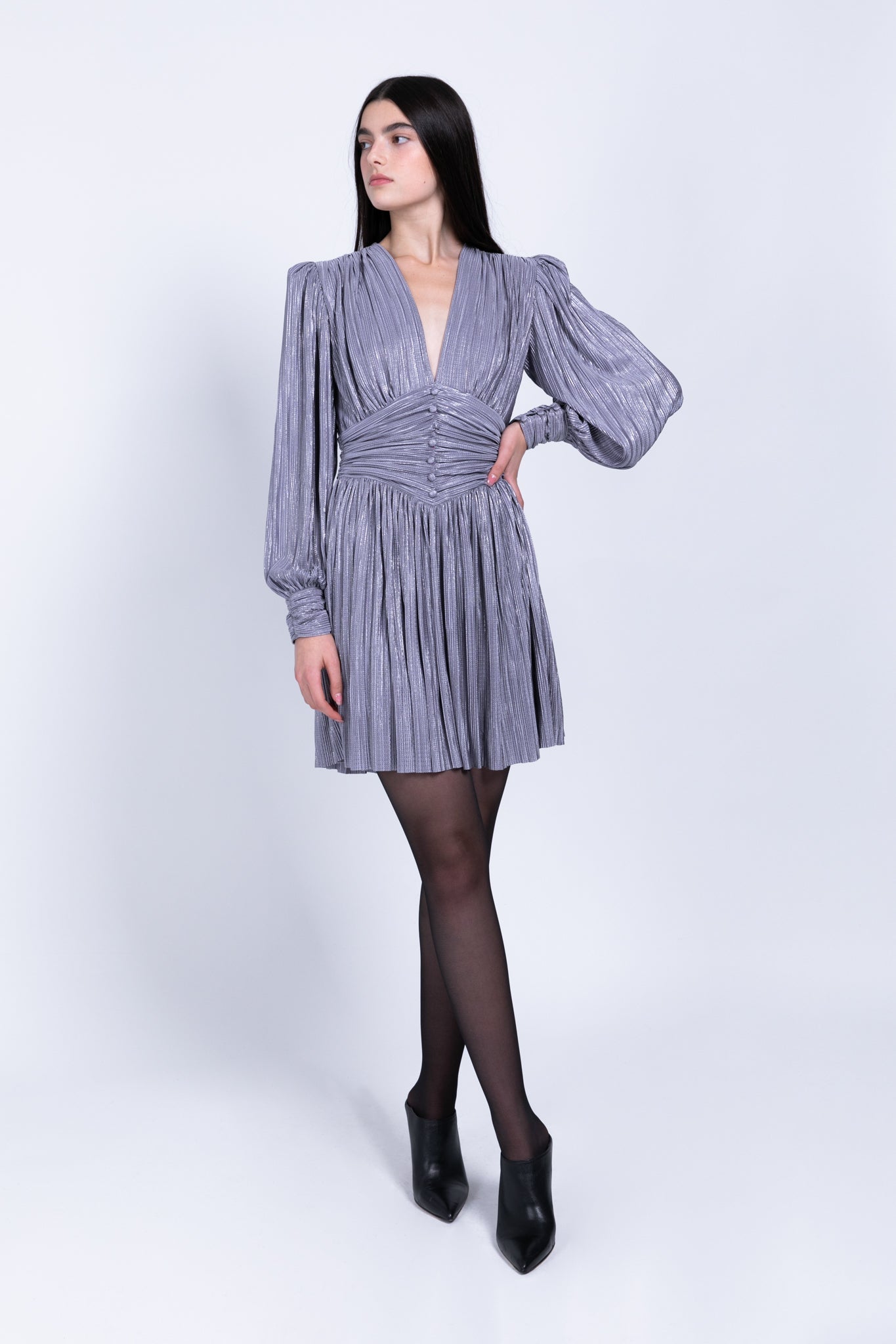 SABINA MUSAYEV - pleated_knit_w_foil_grey_fw_22_23