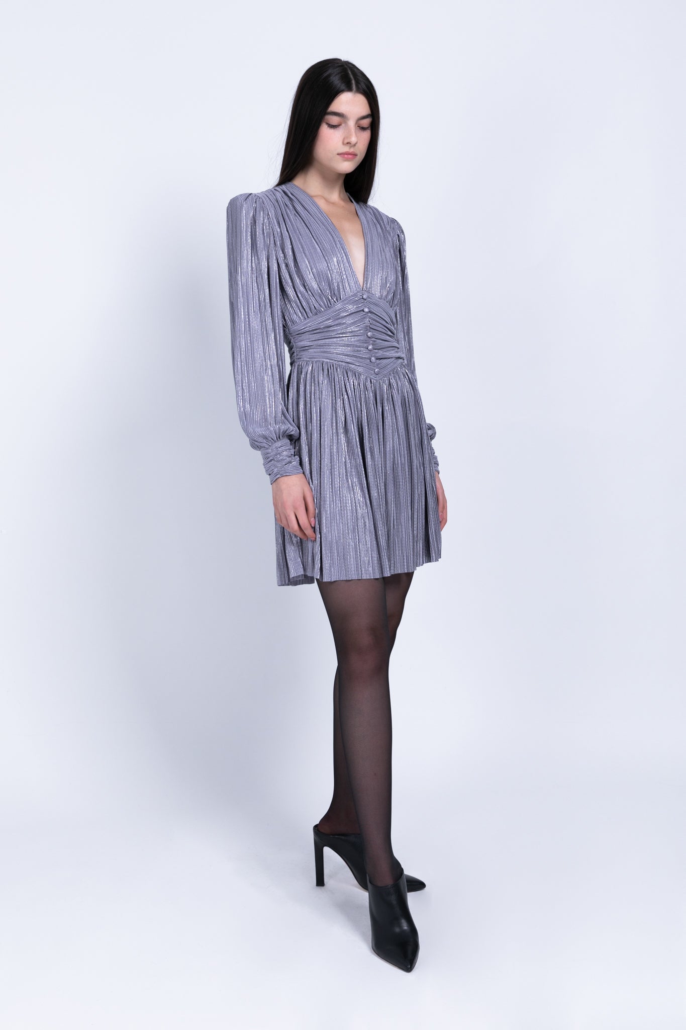 SABINA MUSAYEV - pleated_knit_w_foil_grey_fw_22_23