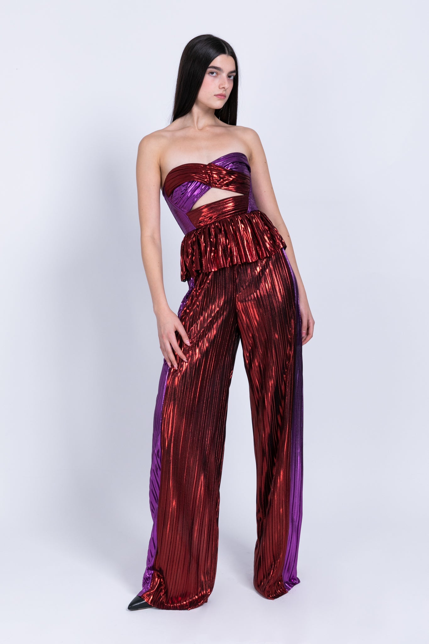 SABINA MUSAYEV - two_tone_pleated_knit_w_foil_red_purple_fw_22_23