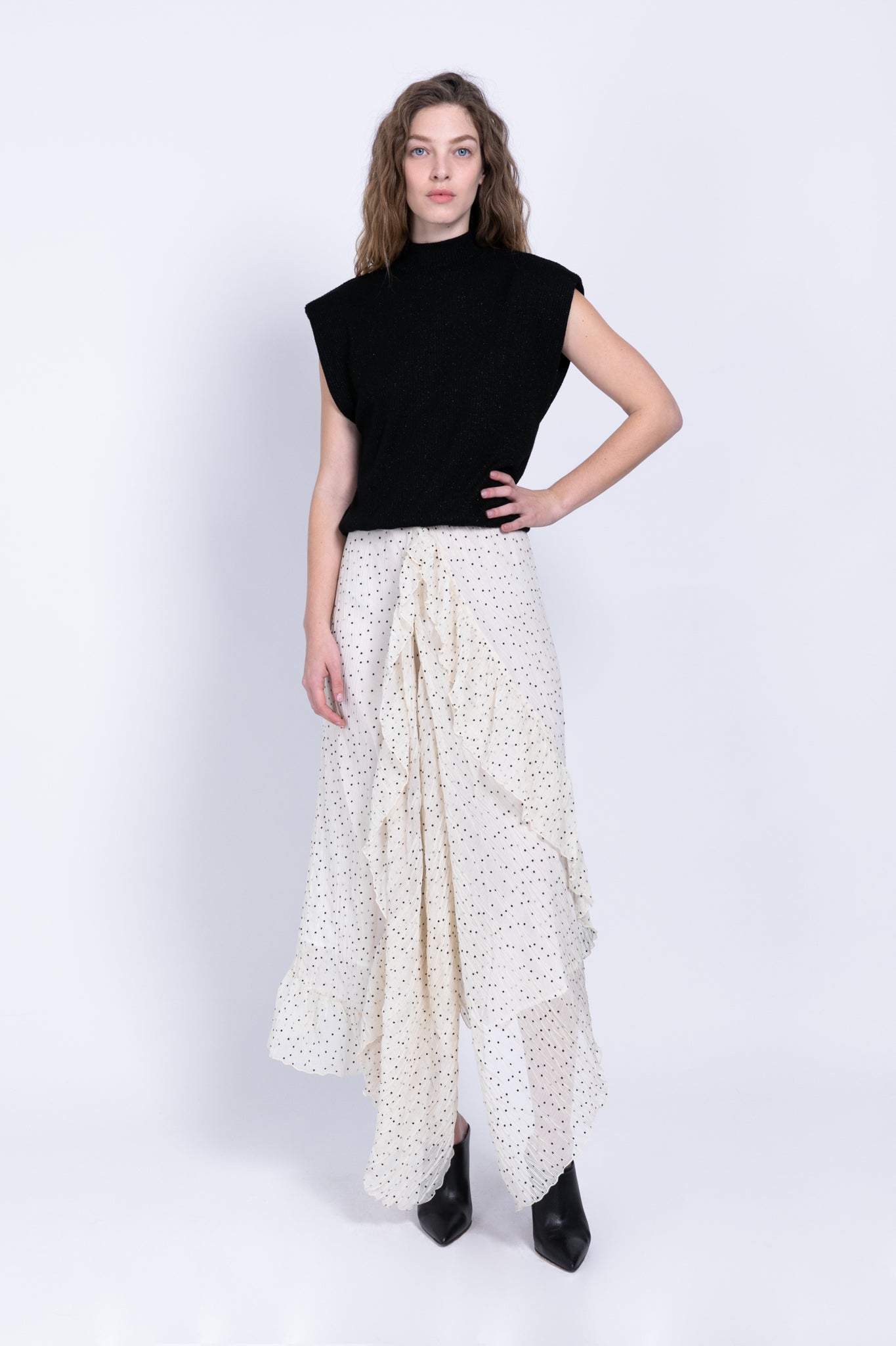 SABINA MUSAYEV - pleated_chiffon_w_dots_ivory_fw_22_23