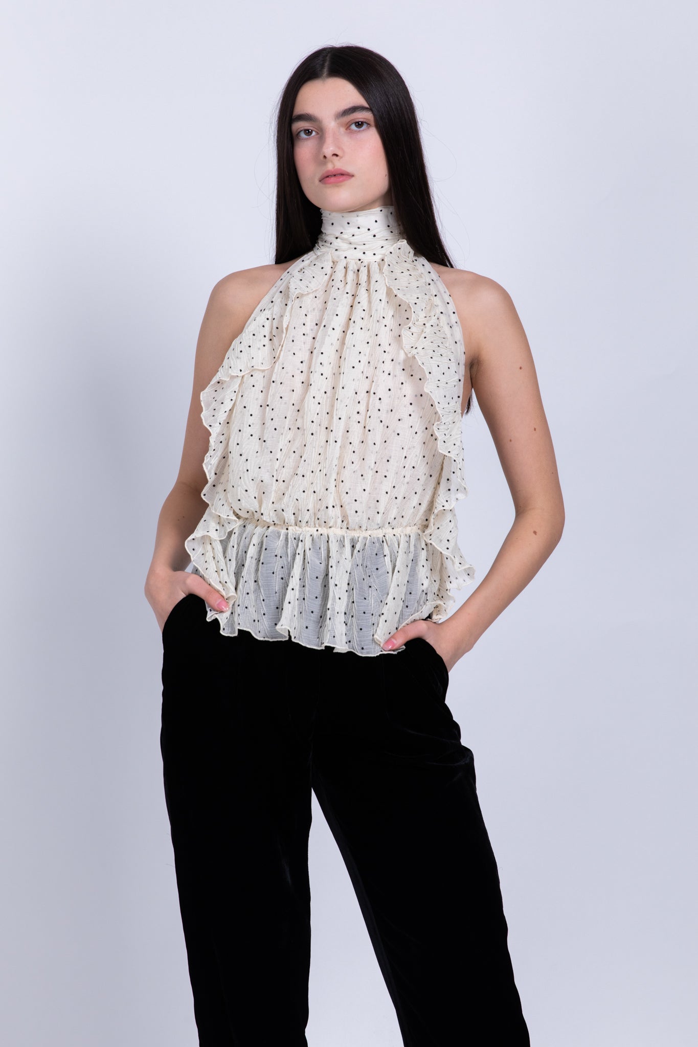 SABINA MUSAYEV - pleated_chiffon_w_dots_ivory_fw_22_23