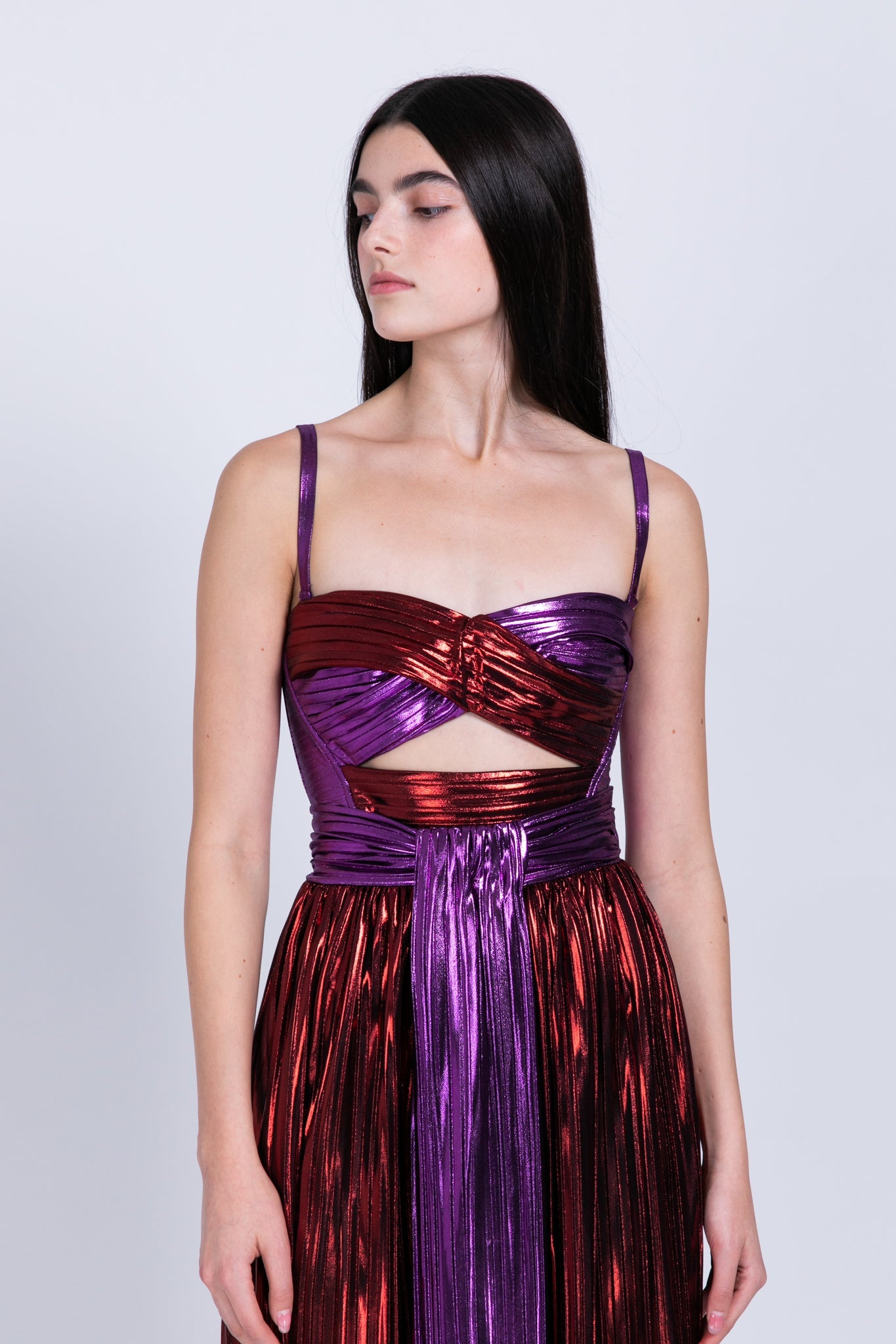 SABINA MUSAYEV - two_tone_pleated_knit_w_foil_red_purple_fw_22_23