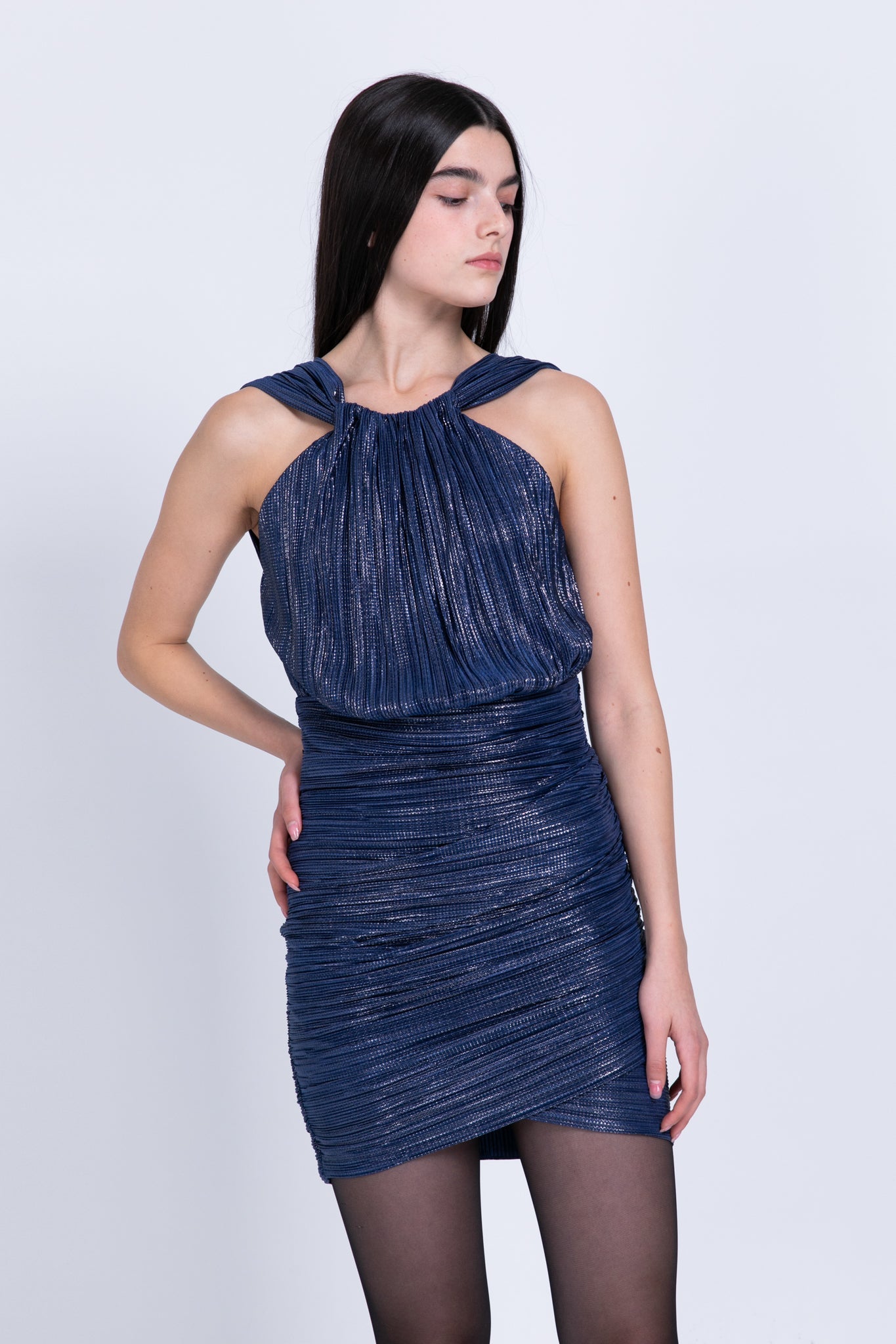 SABINA MUSAYEV - pleated_knit_w_foil_blue_fw_22_23