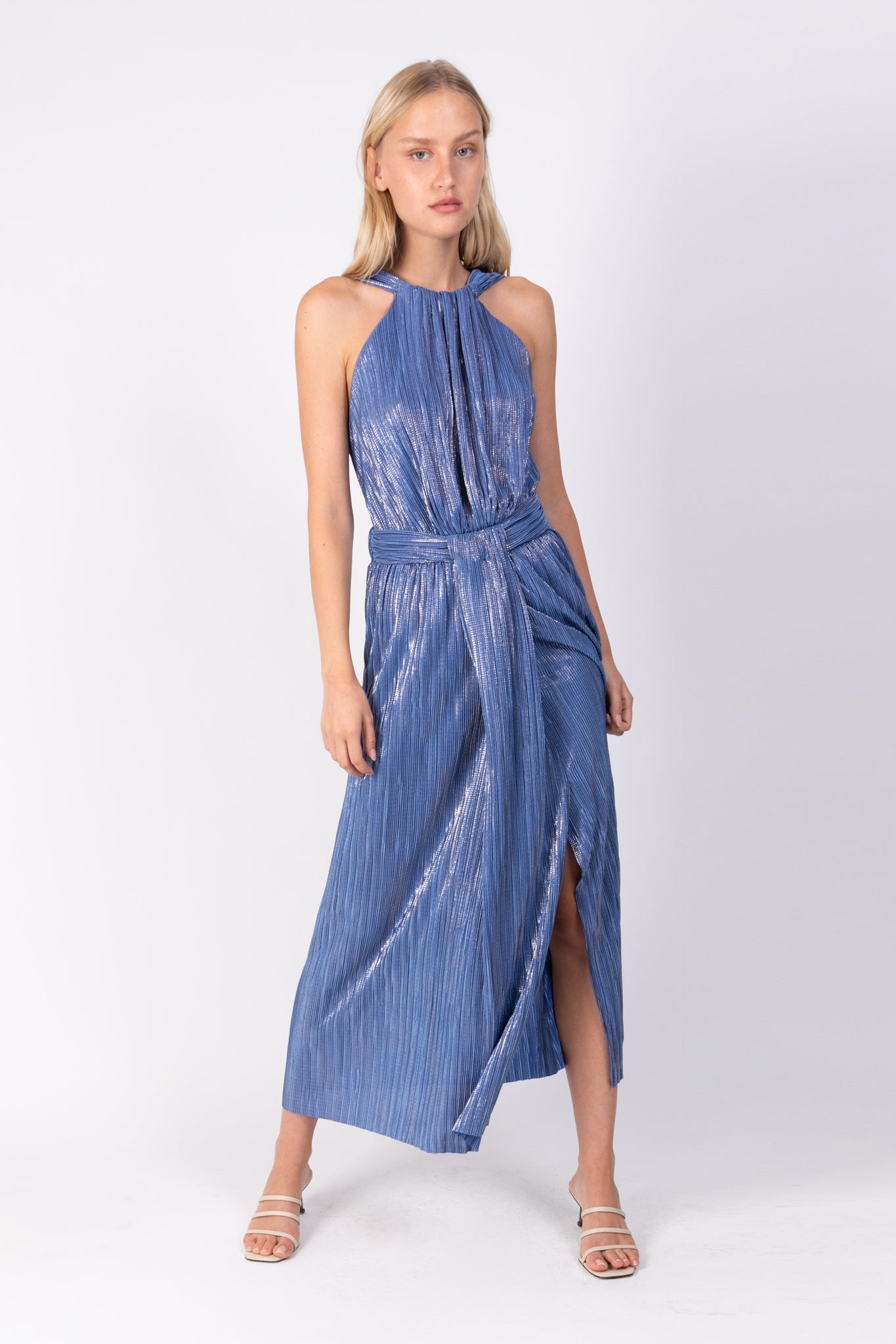 SABINA MUSAYEV - pleated_knit_w_foil_blue_ss_22
