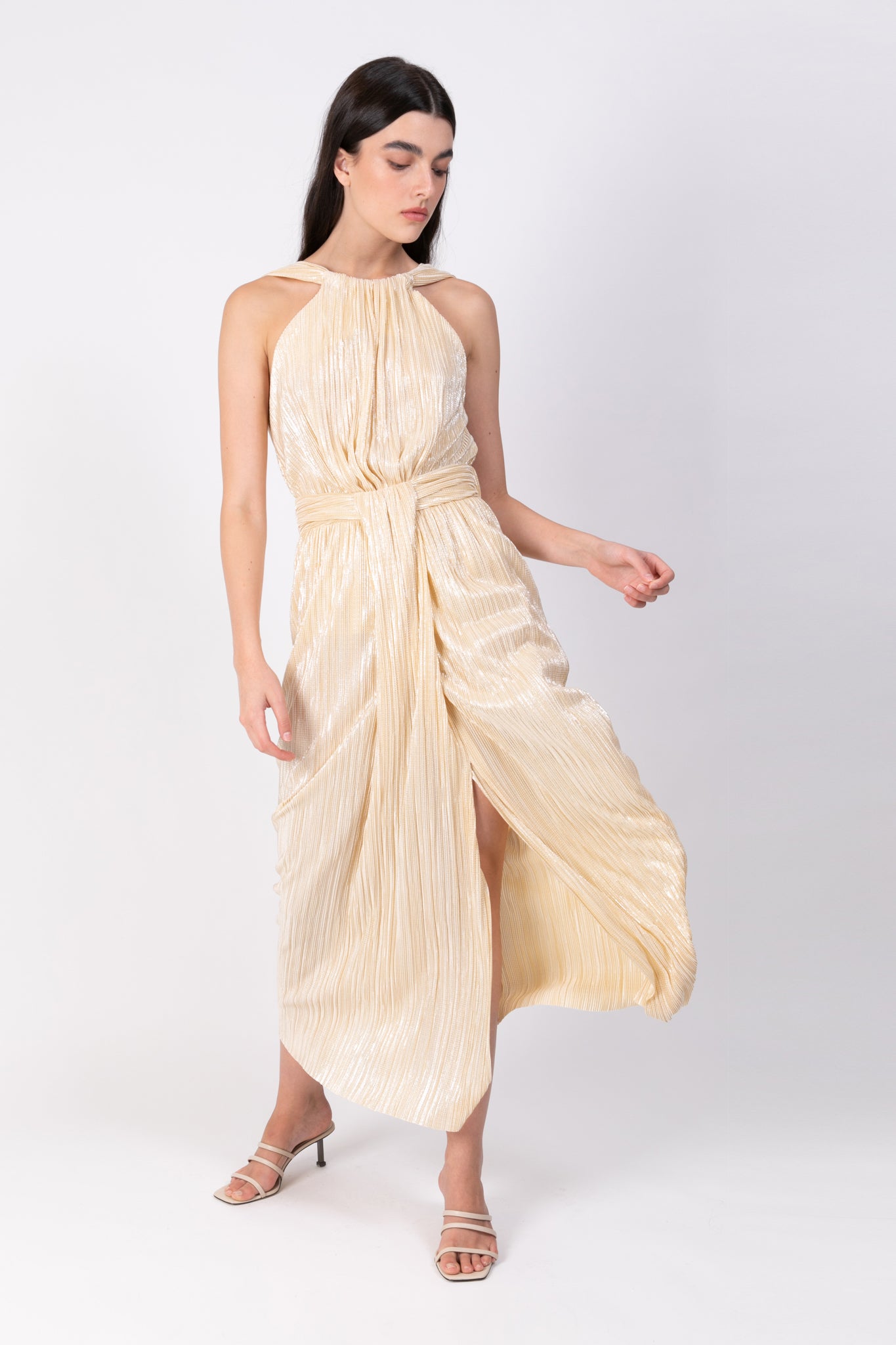 SABINA MUSAYEV - pleated_knit_w_foil_pale_yellow_ss_22