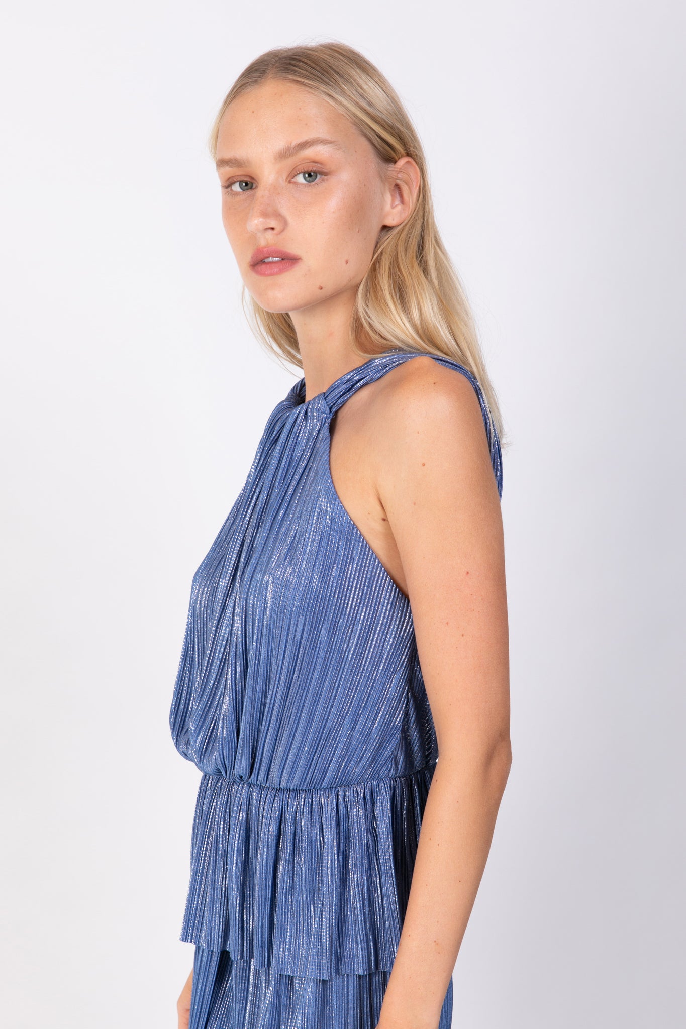 SABINA MUSAYEV - pleated_knit_w_foil_blue_ss_22