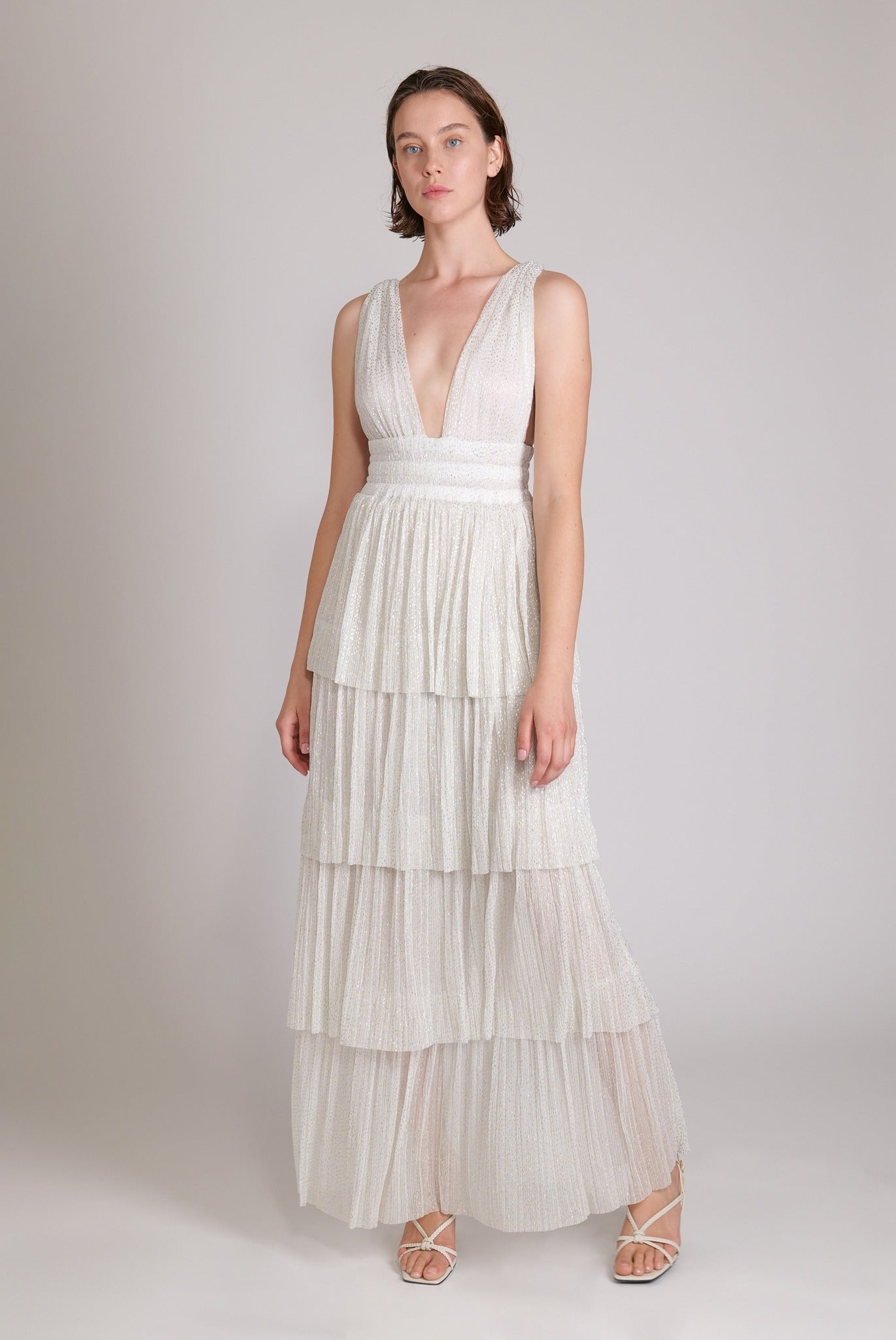 SABINA MUSAYEV - pleated_knit_w_speckled_foil_white