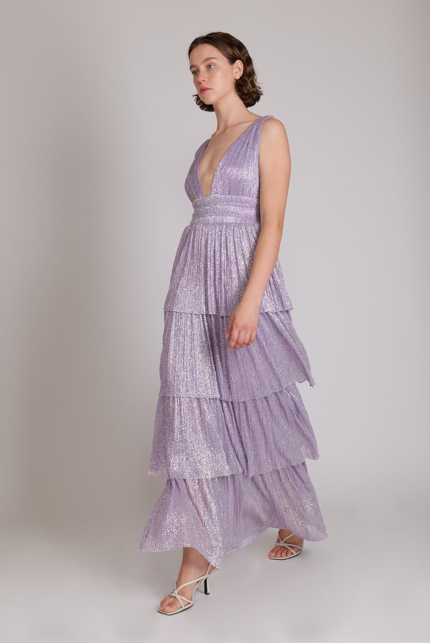 SABINA MUSAYEV - pleated_knit_w_speckled_foil_lilac