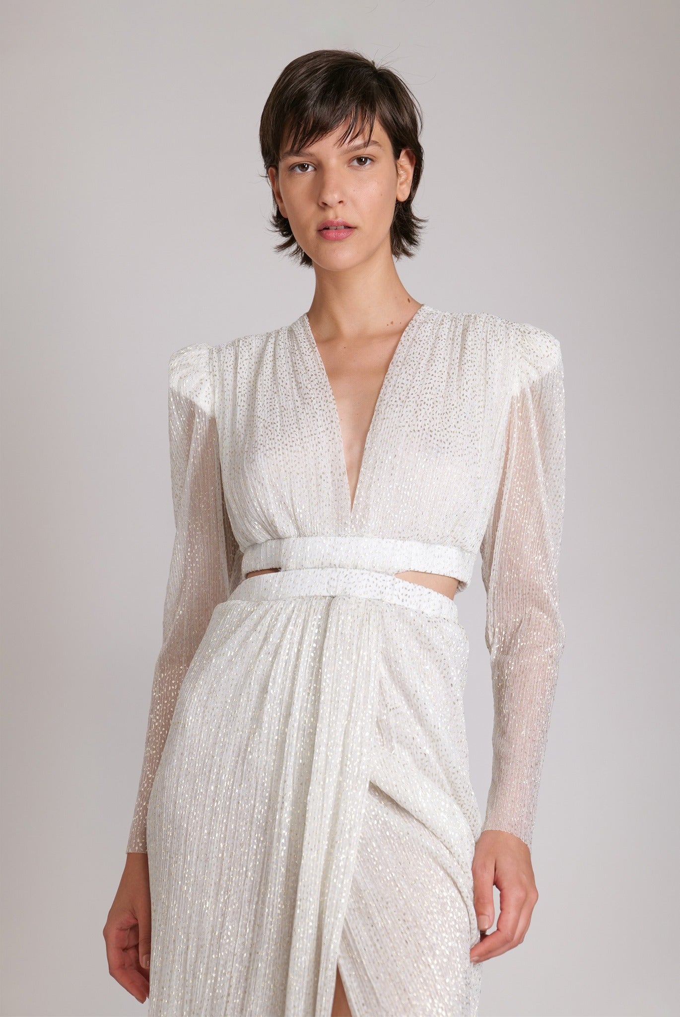 SABINA MUSAYEV - pleated_knit_w_speckled_foil_white